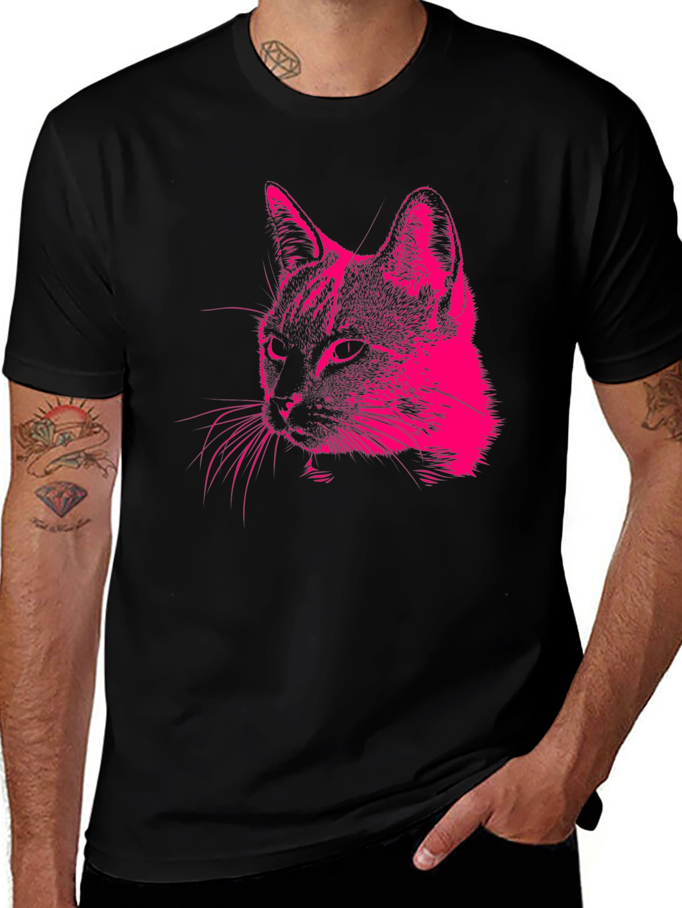 Variant 3 of Cool Cat Graphic Tee - Men's Black T-Shirt