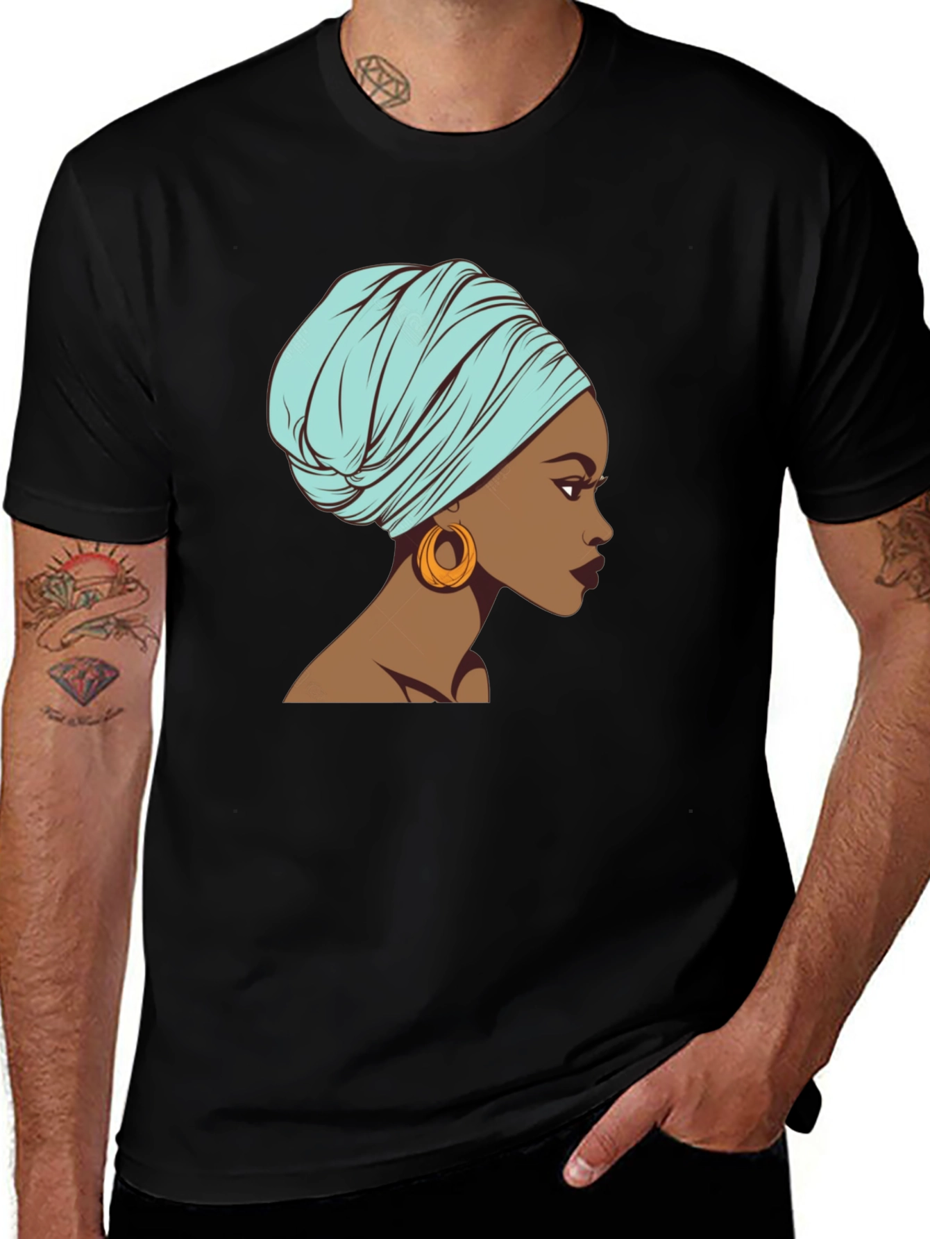 Stylish Woman Head Wrap T-Shirt