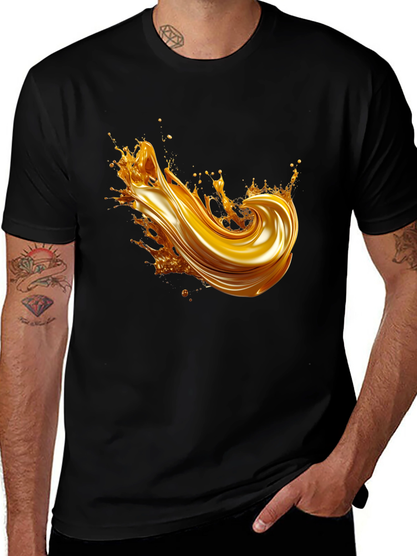 Variant 3 of Golden Splash Graphic Tee - Modern Black T-Shirt