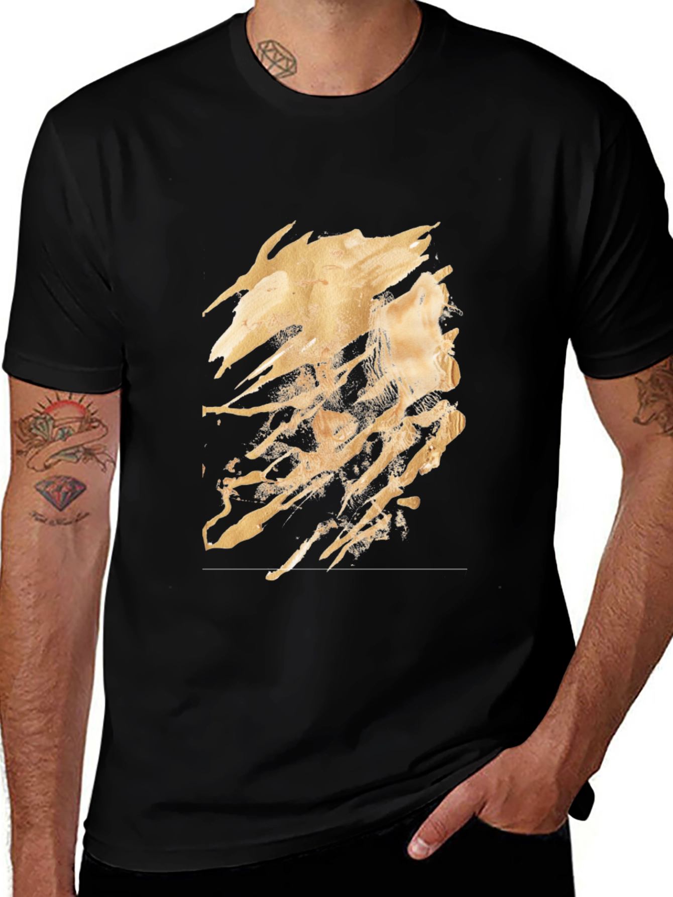 Variant 25 of Abstract Gold Design Black T-Shirt