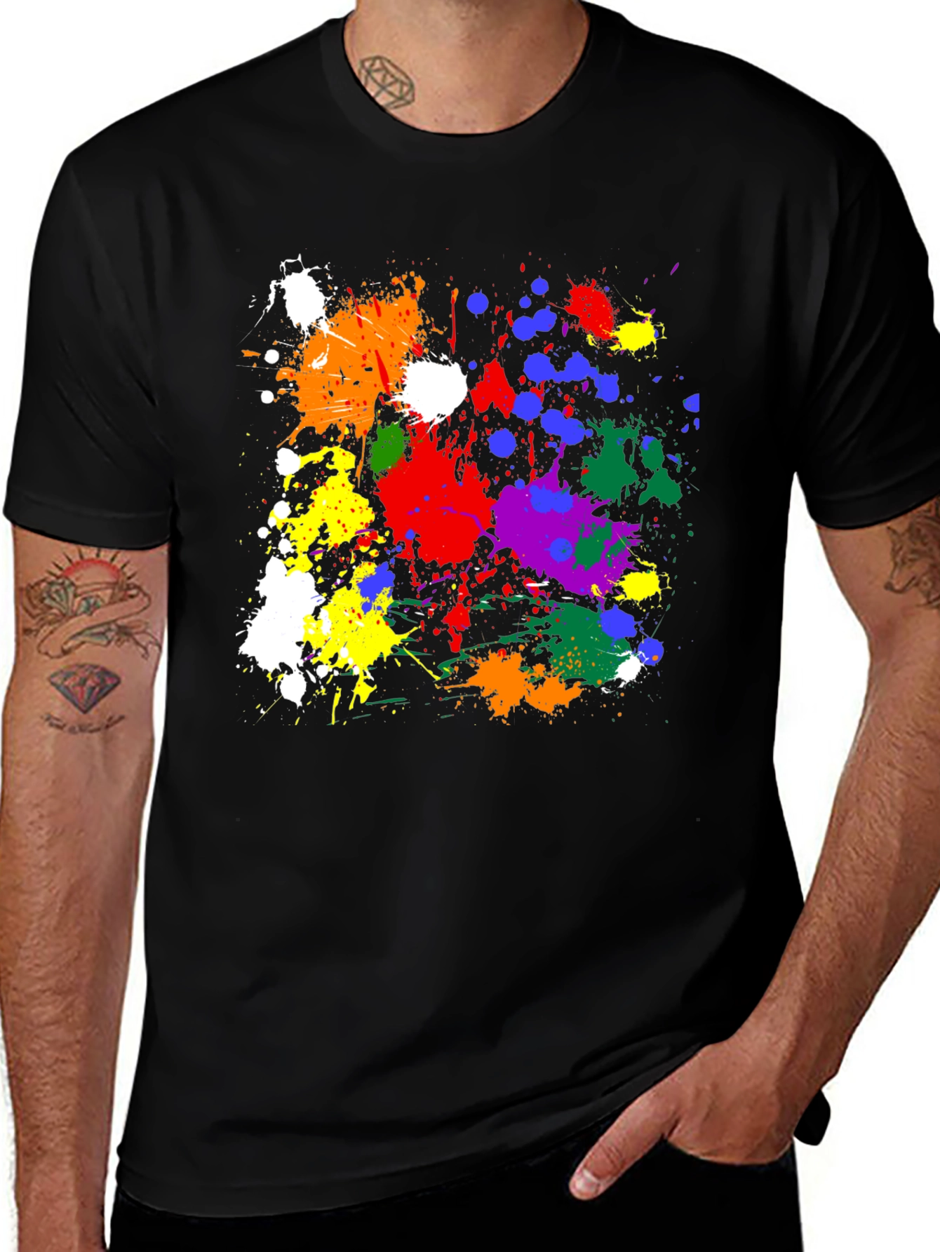 Variant 6 of Colorful Splatter Paint Graphic Black T-Shirt