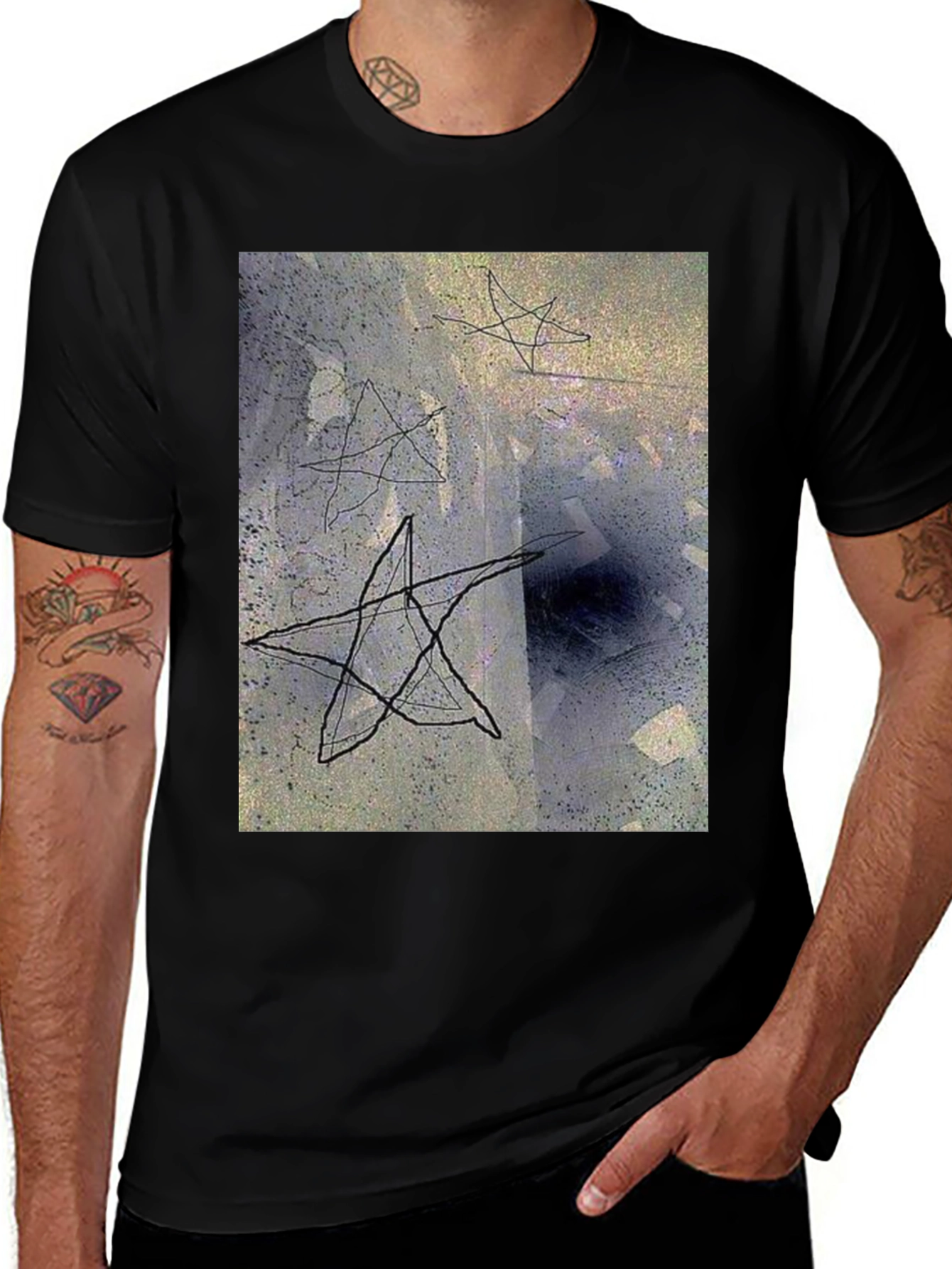 Variant 5 of Abstract Star Graphic Black T-Shirt