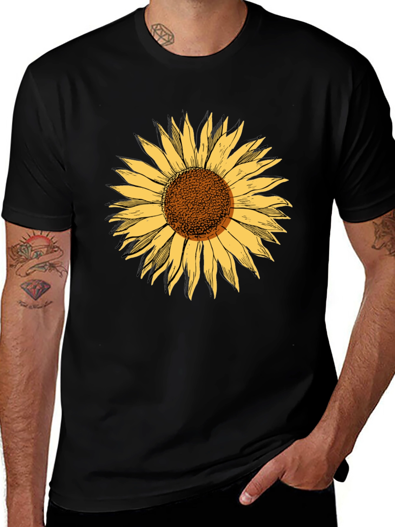 Variant 28 of Sunflower Graphic Tee - Stylish Black Cotton T-Shirt