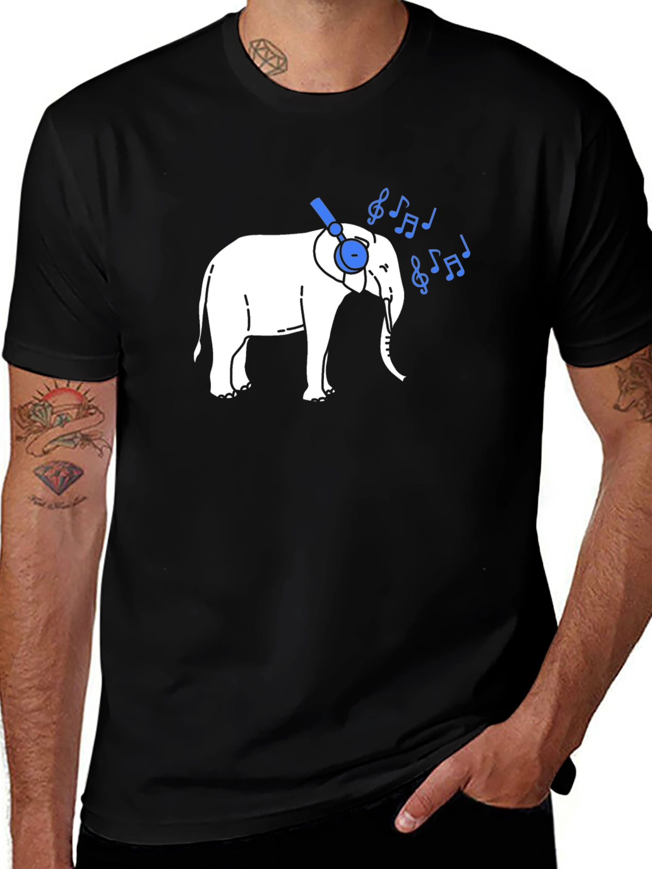 Variant 4 of Musical Elephant T-Shirt - Black Cotton Tee