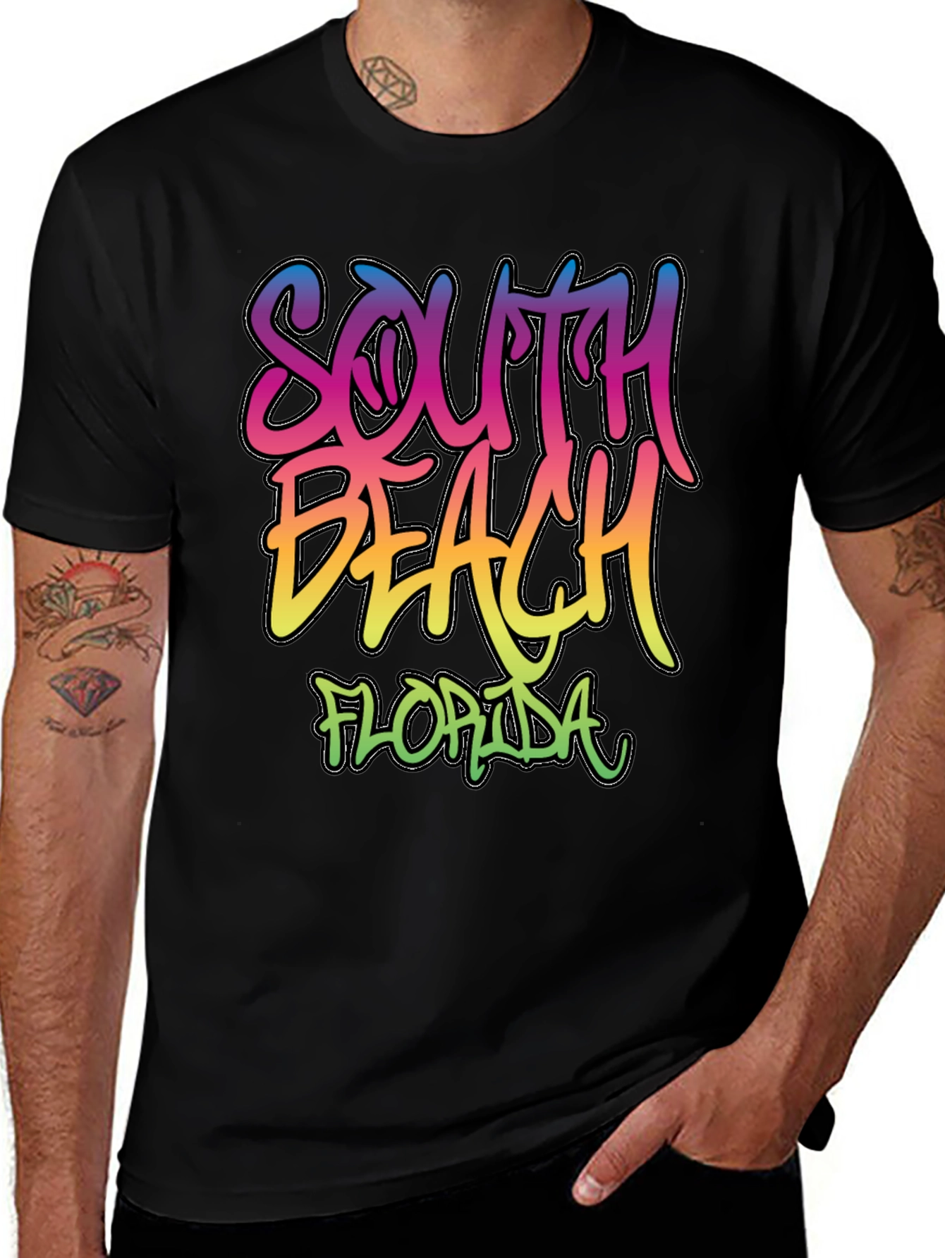 South Beach Florida Black Graphic T-Shirt
