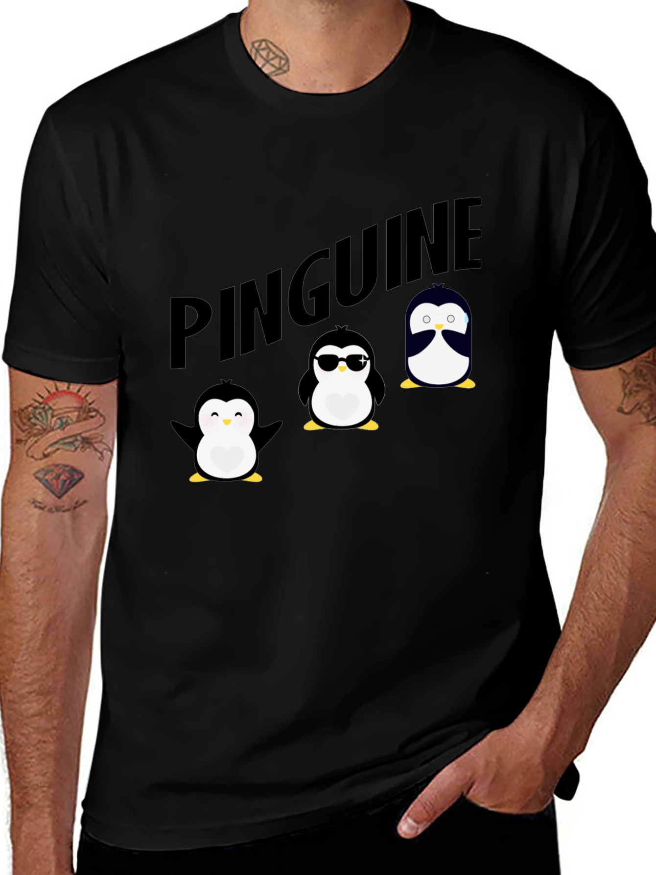 Variant 30 of Pinguine Penguin Graphic Tee - Black Cotton T-Shirt