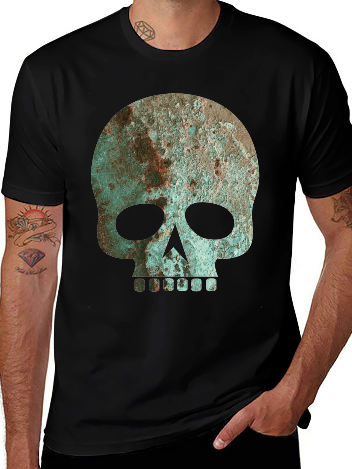 Variant 8 of Rustic Skull Graphic Tee - Black