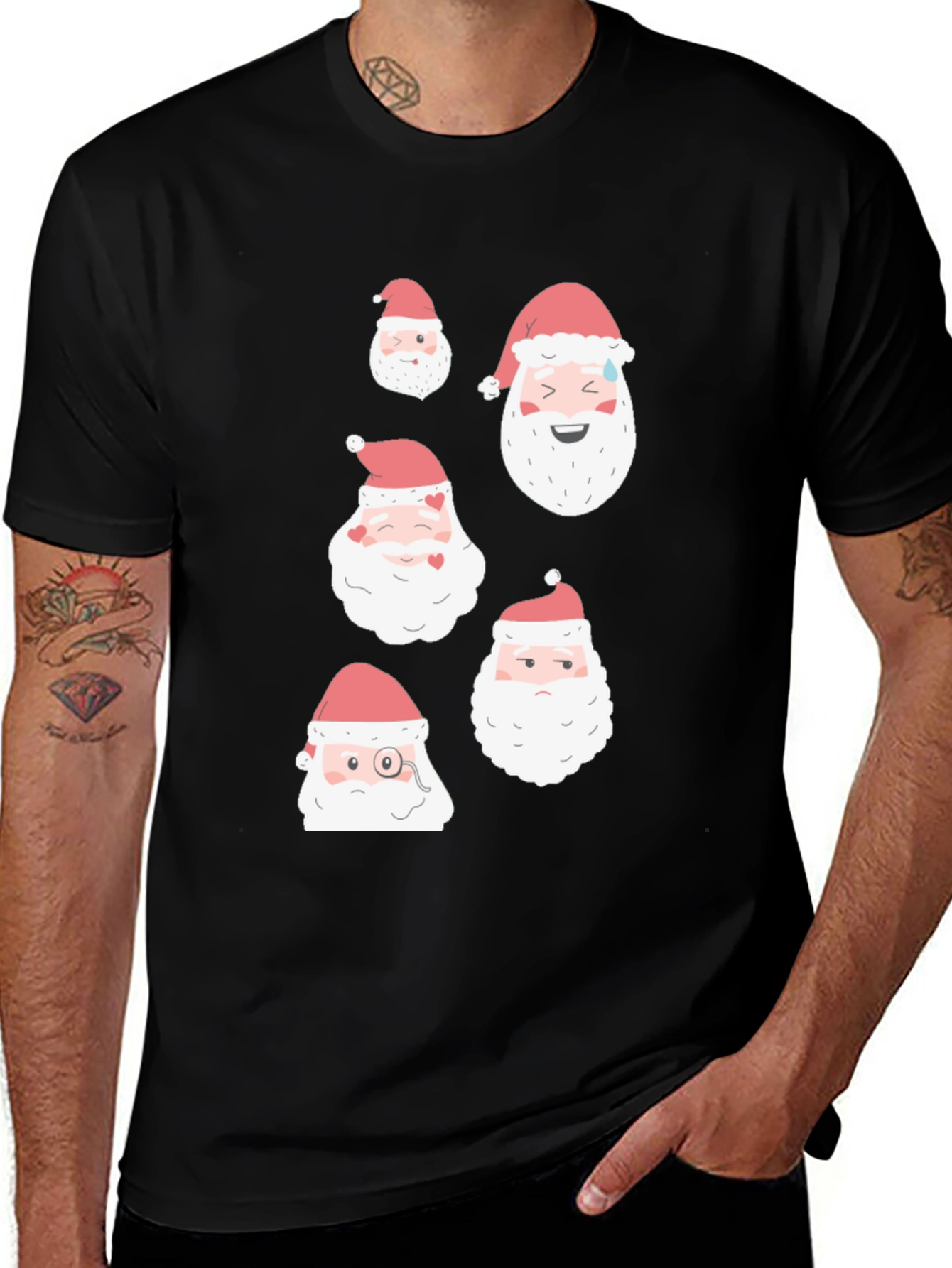 Variant 9 of Santa Faces Graphic Tee - Holiday Fun!