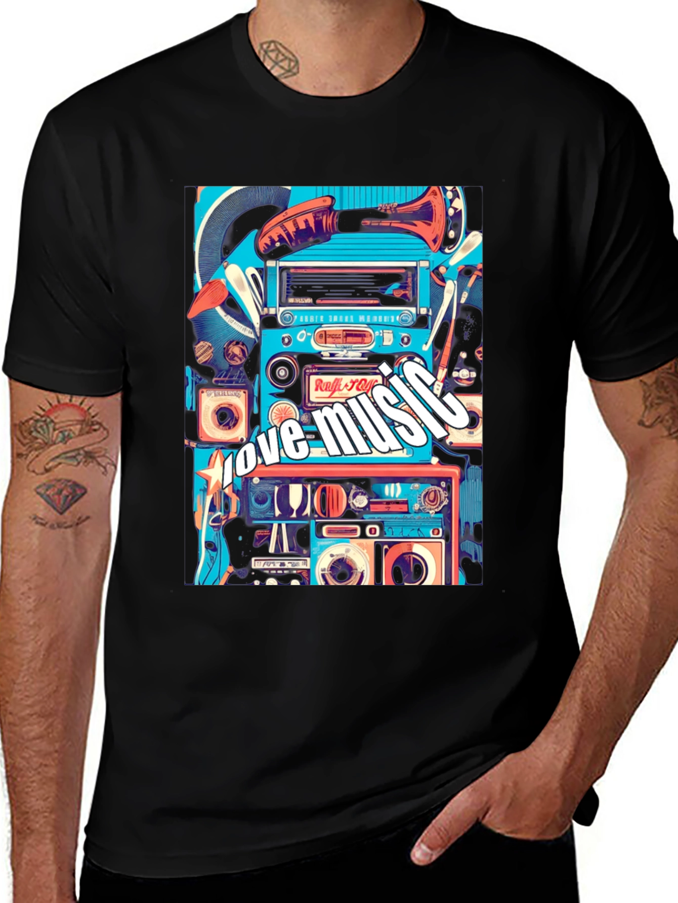 Variant 19 of Retro Music Lover Tee - Black