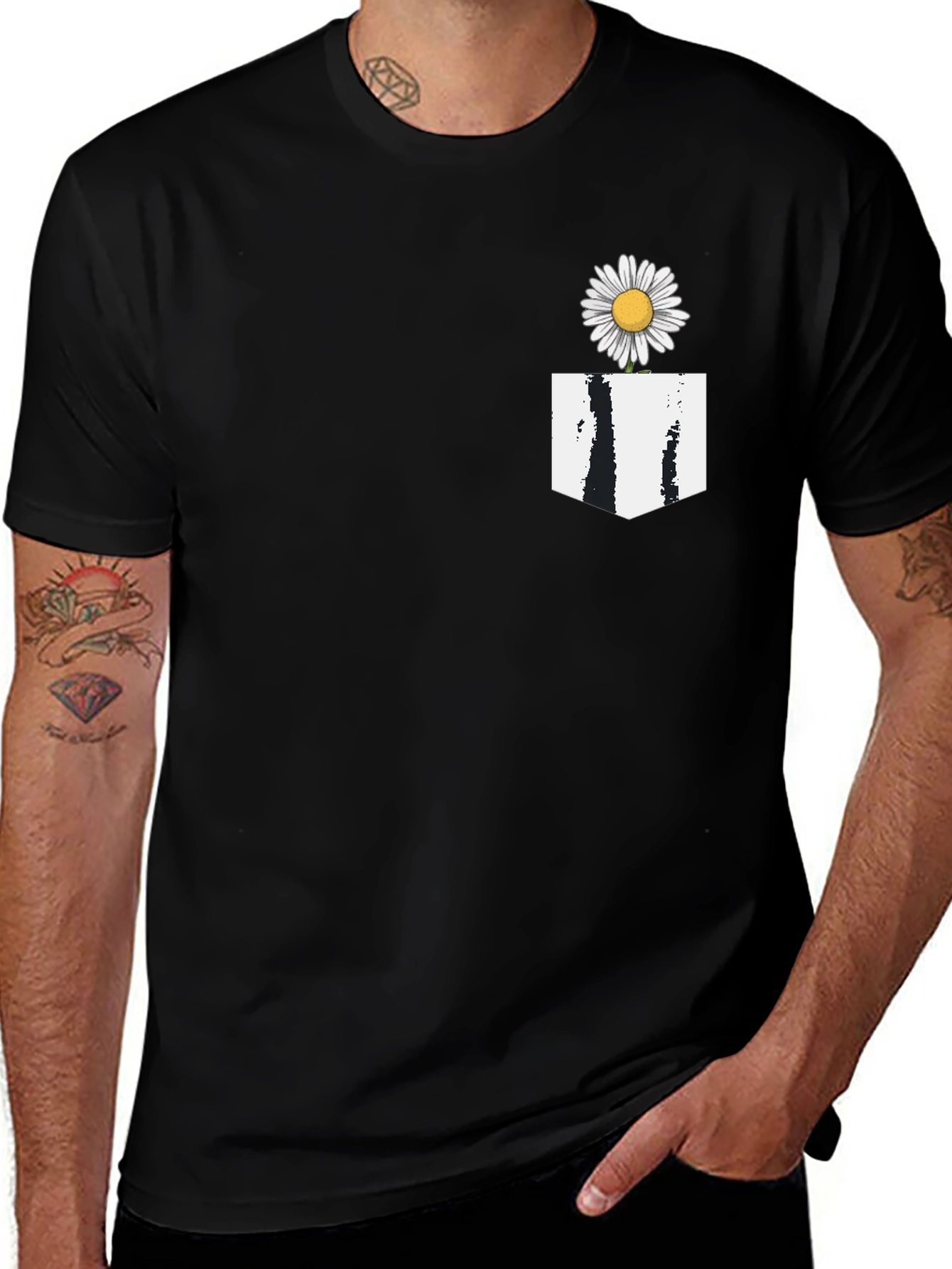 Variant 6 of Daisy Pocket Tee - Black Cotton Blend Casual Wear