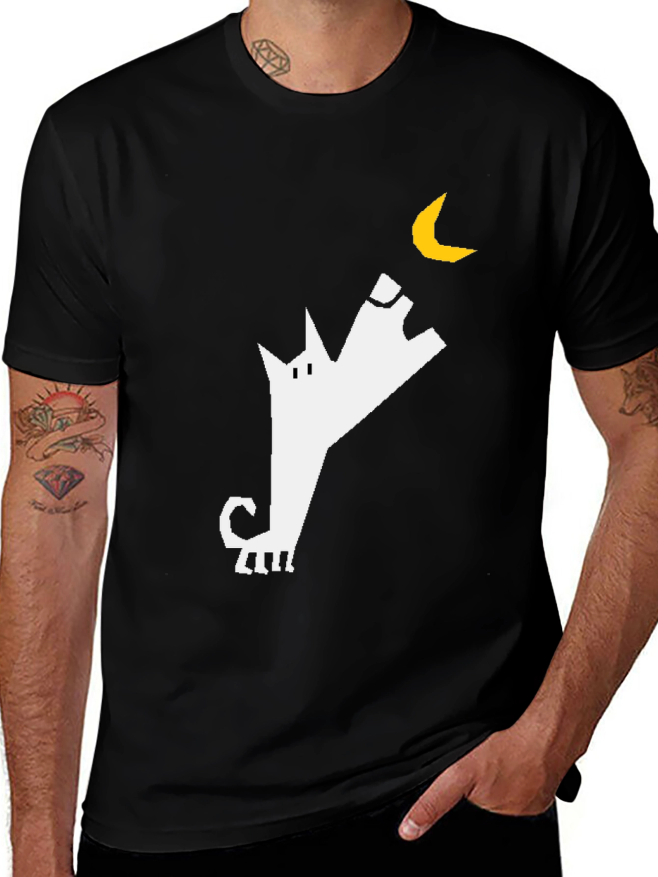 Variant 21 of Black T-Shirt with Geometric Wolf & Moon Design