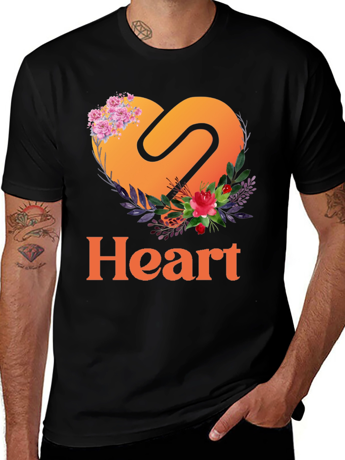 Variant 28 of Floral Heart Graphic Black T-Shirt