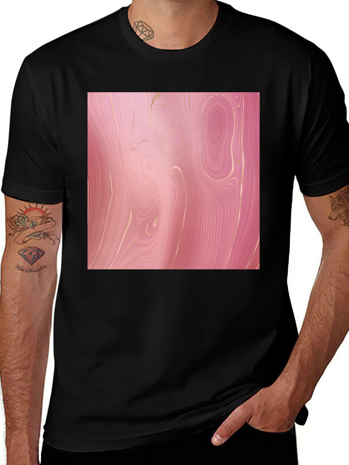 Variant 16 of Trendy Pink Marble Print Black T-Shirt