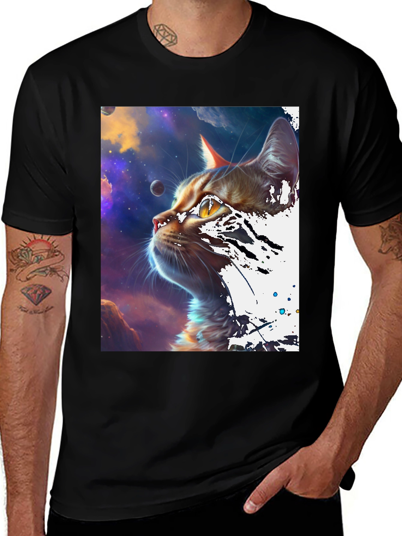 Variant 24 of Cosmic Cat Black T-Shirt