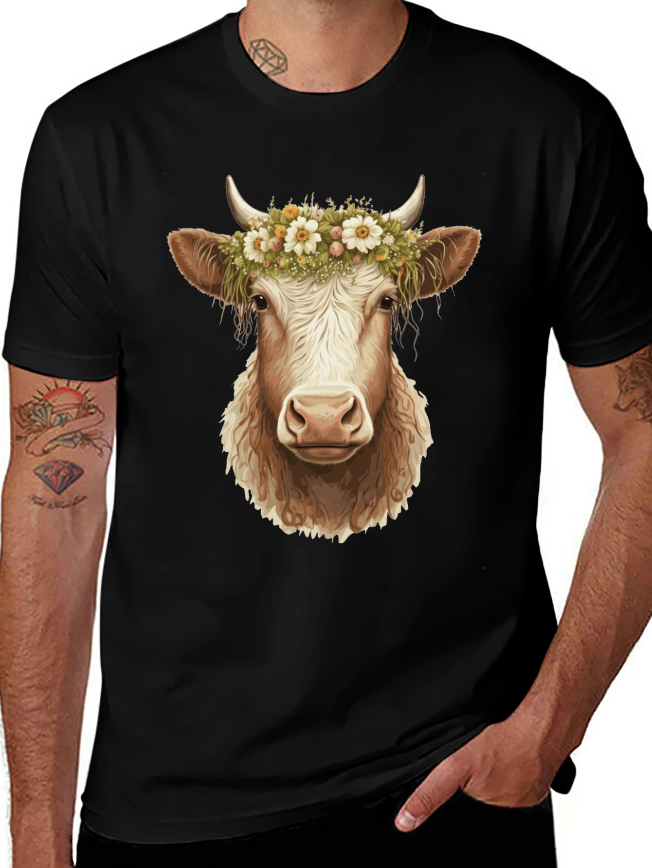 Variant 11 of Cow with Flower Crown Graphic Tee