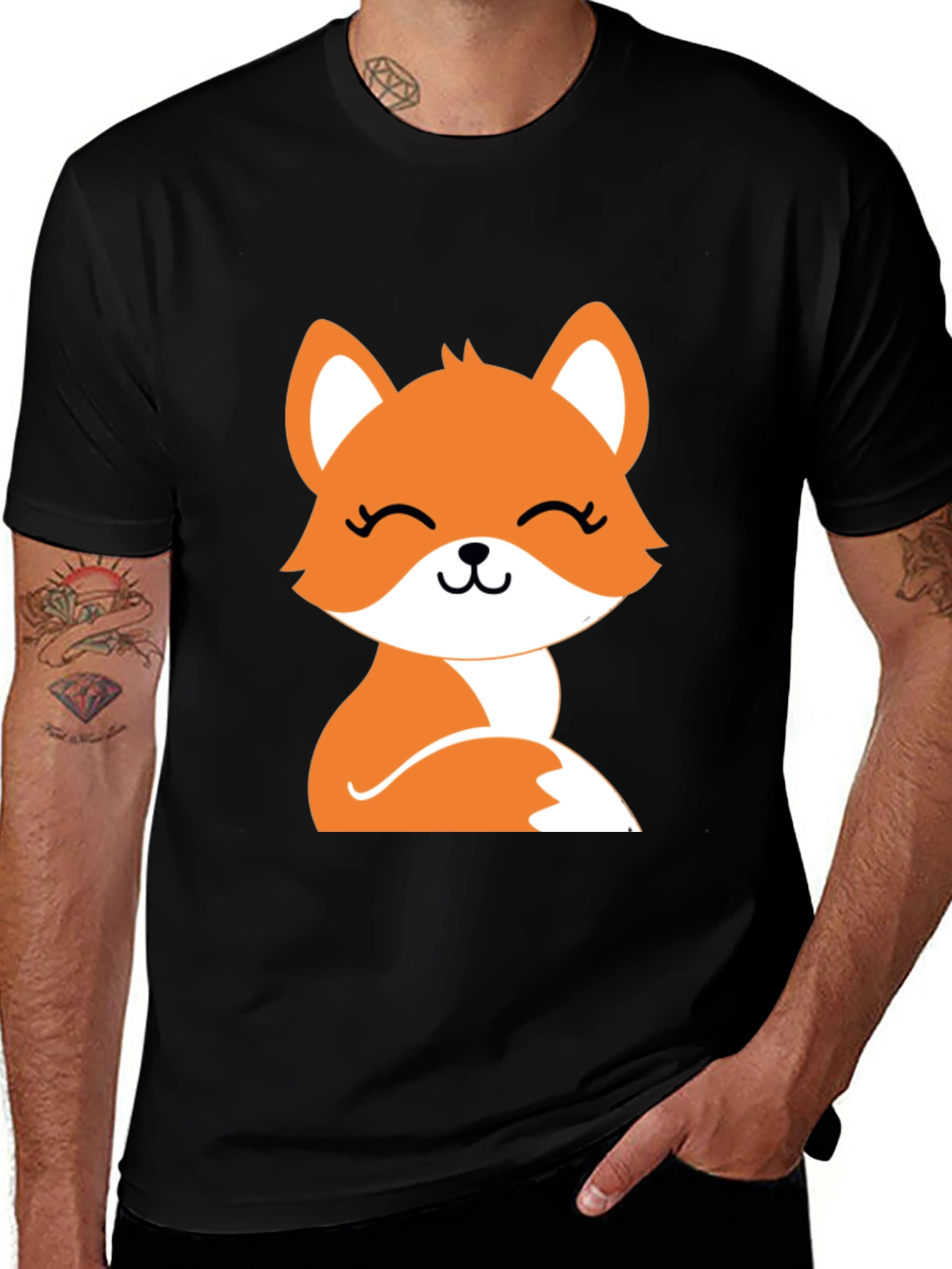 Variant 25 of Cute Fox Graphic Black T-Shirt