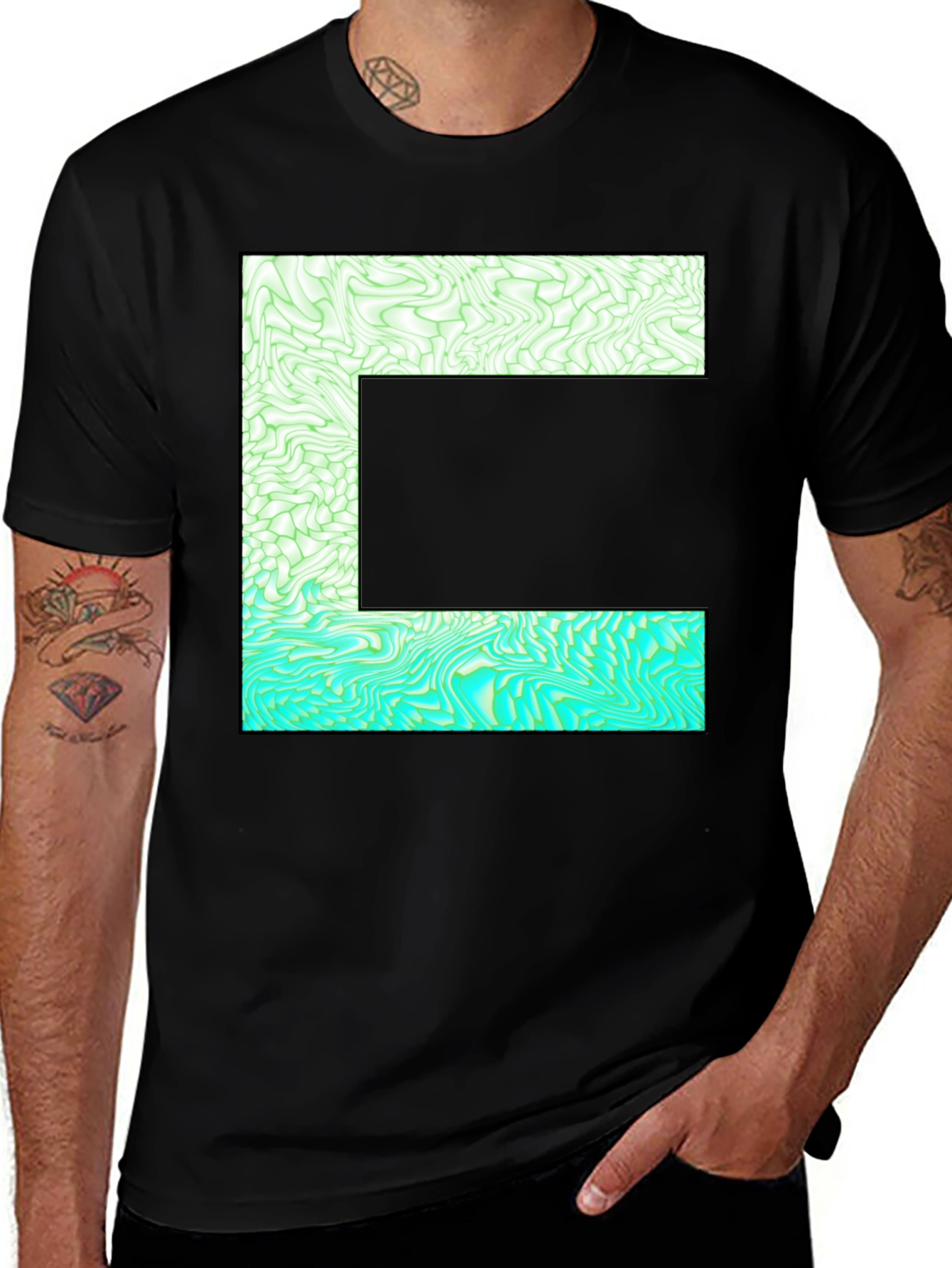 Variant 17 of Abstract E Graphic Tee - Stylish Mens Black T-Shirt