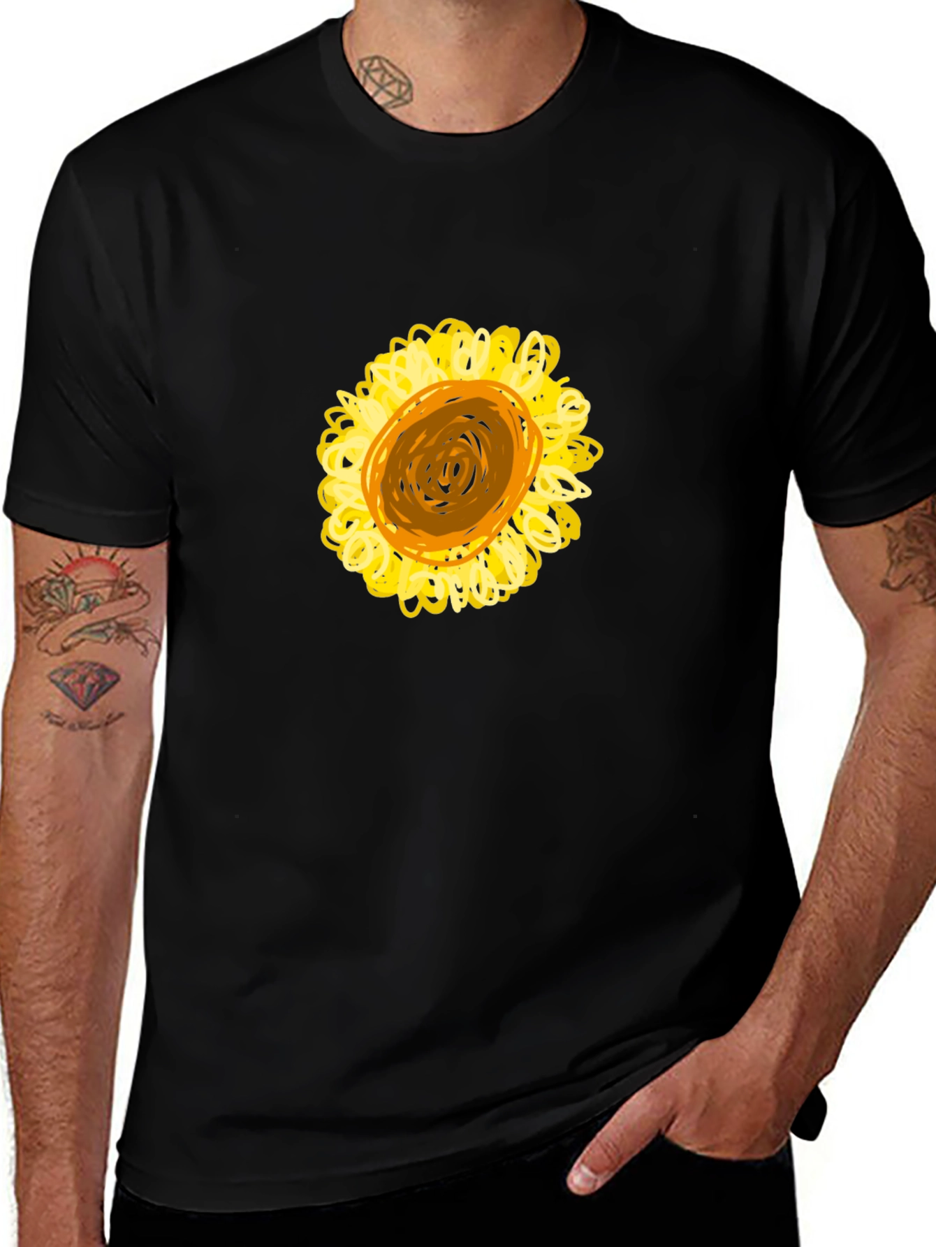 Variant 13 of Black T-Shirt with Sunflower Graphic