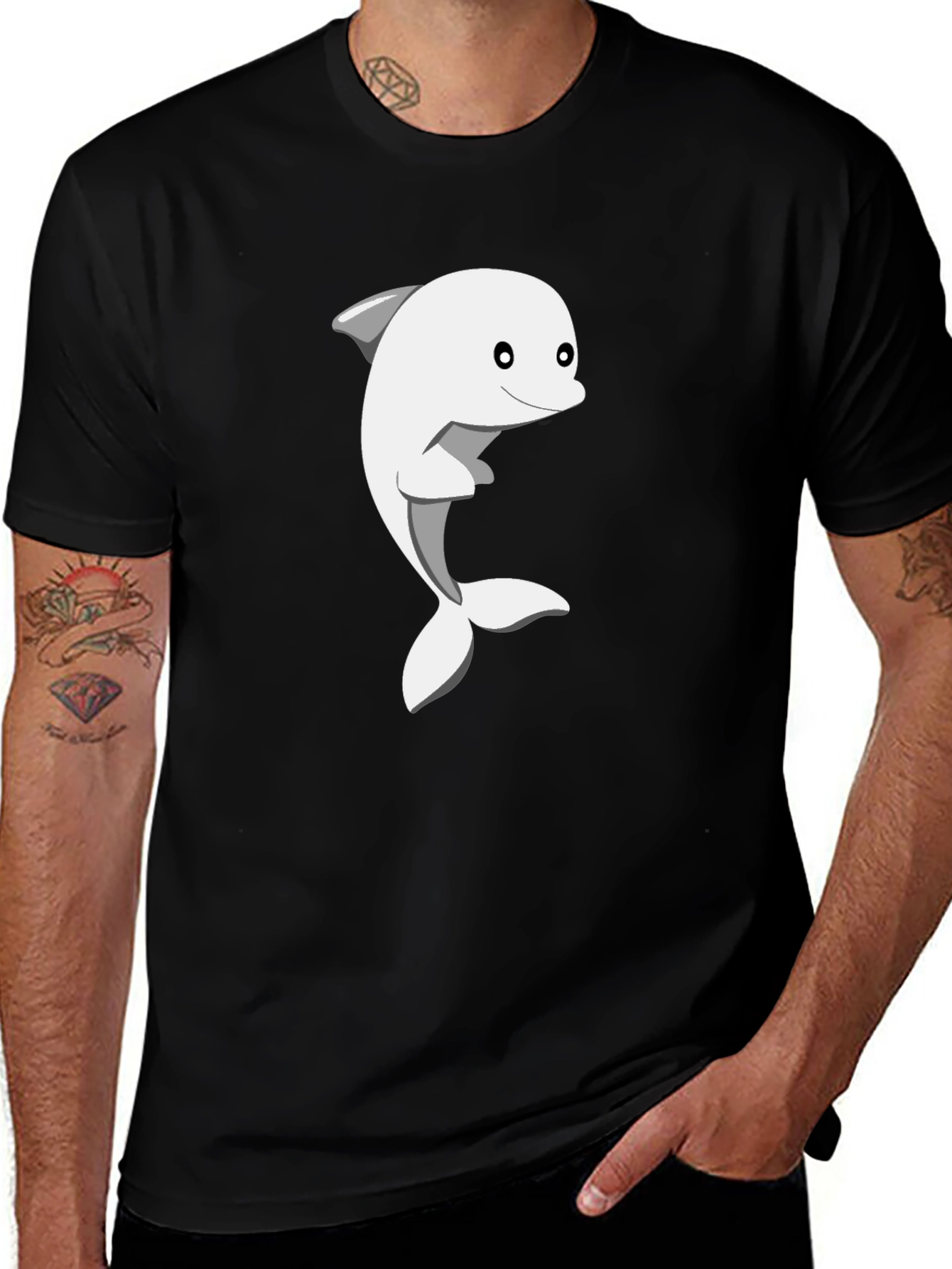 Variant 7 of Dolphin Graphic Tee - Black Cotton Casual Shirt