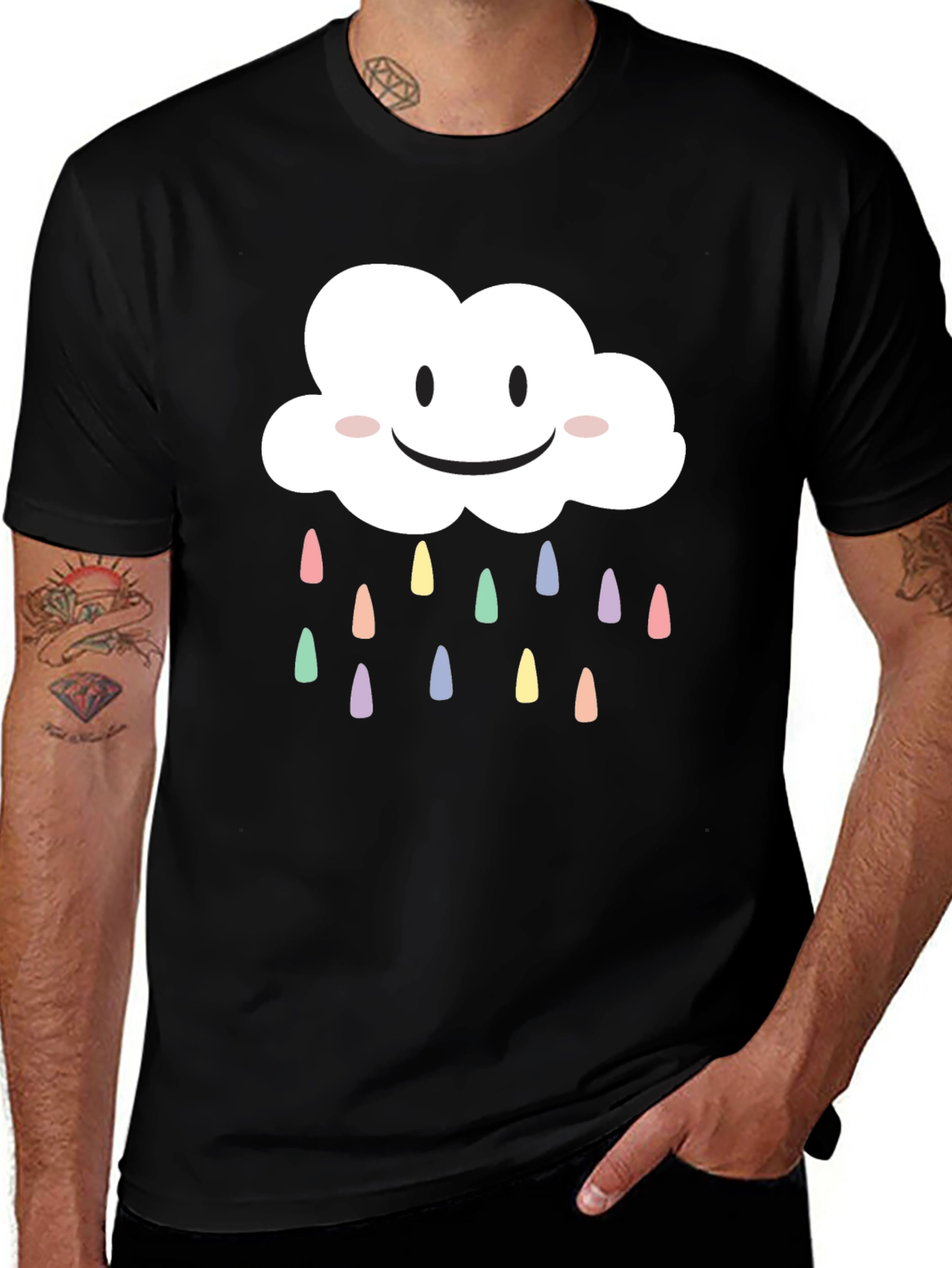 Variant 28 of Cute Smiling Cloud T-Shirt - Pastel Rain Drops
