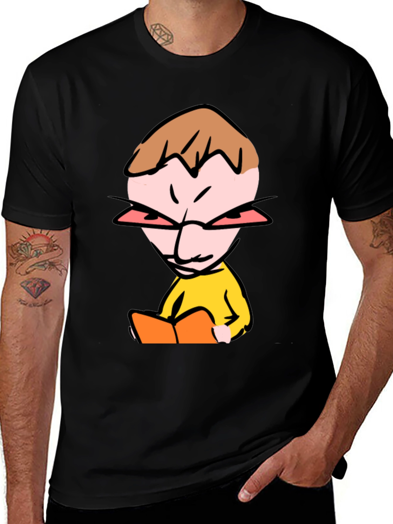 Variant 30 of Cartoon Character Reading Graphic Tee - Black