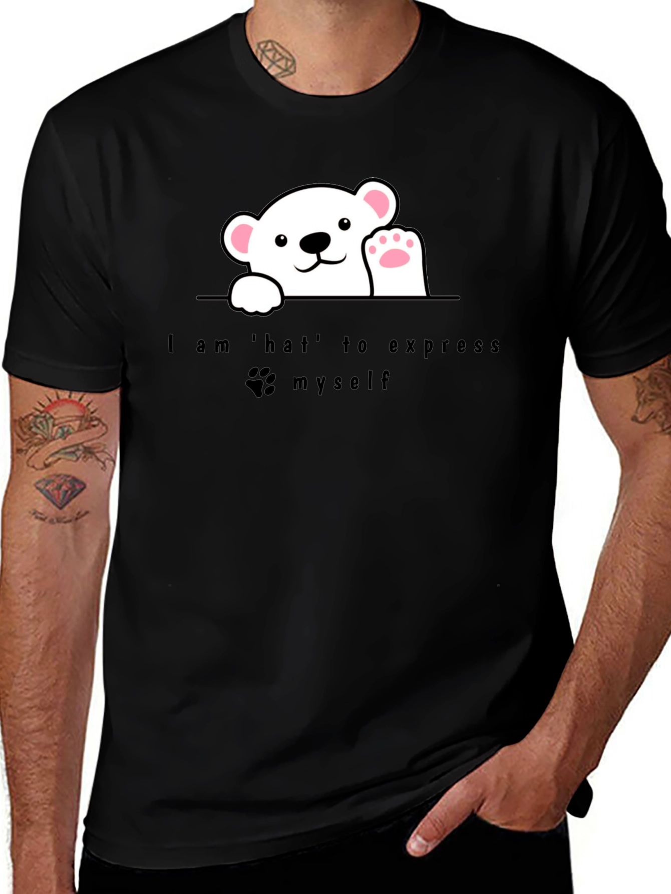 Variant 23 of Expressive Bear Graphic Tee - Black