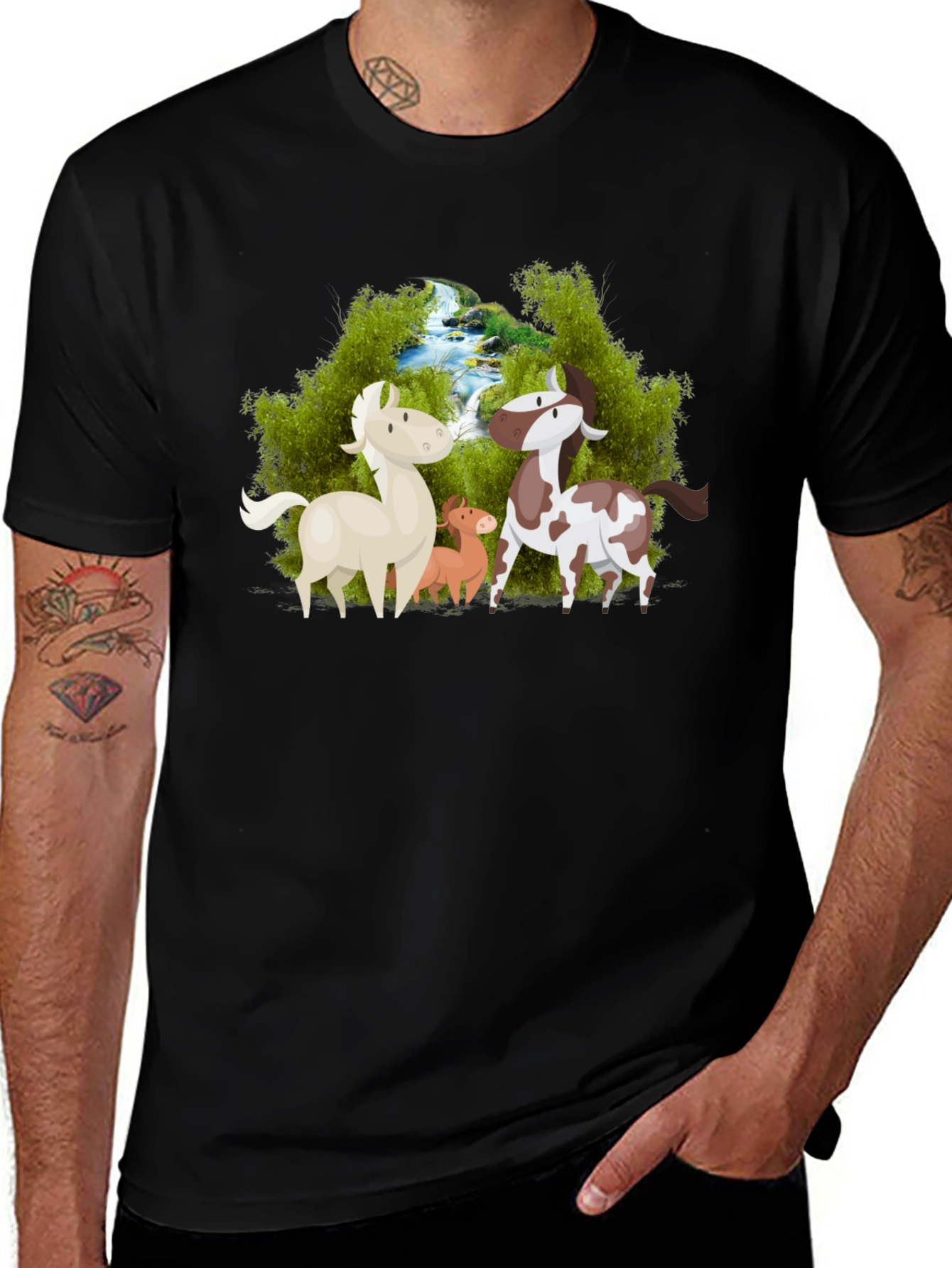 Variant 8 of Cartoon Horse Family Black T-Shirt
