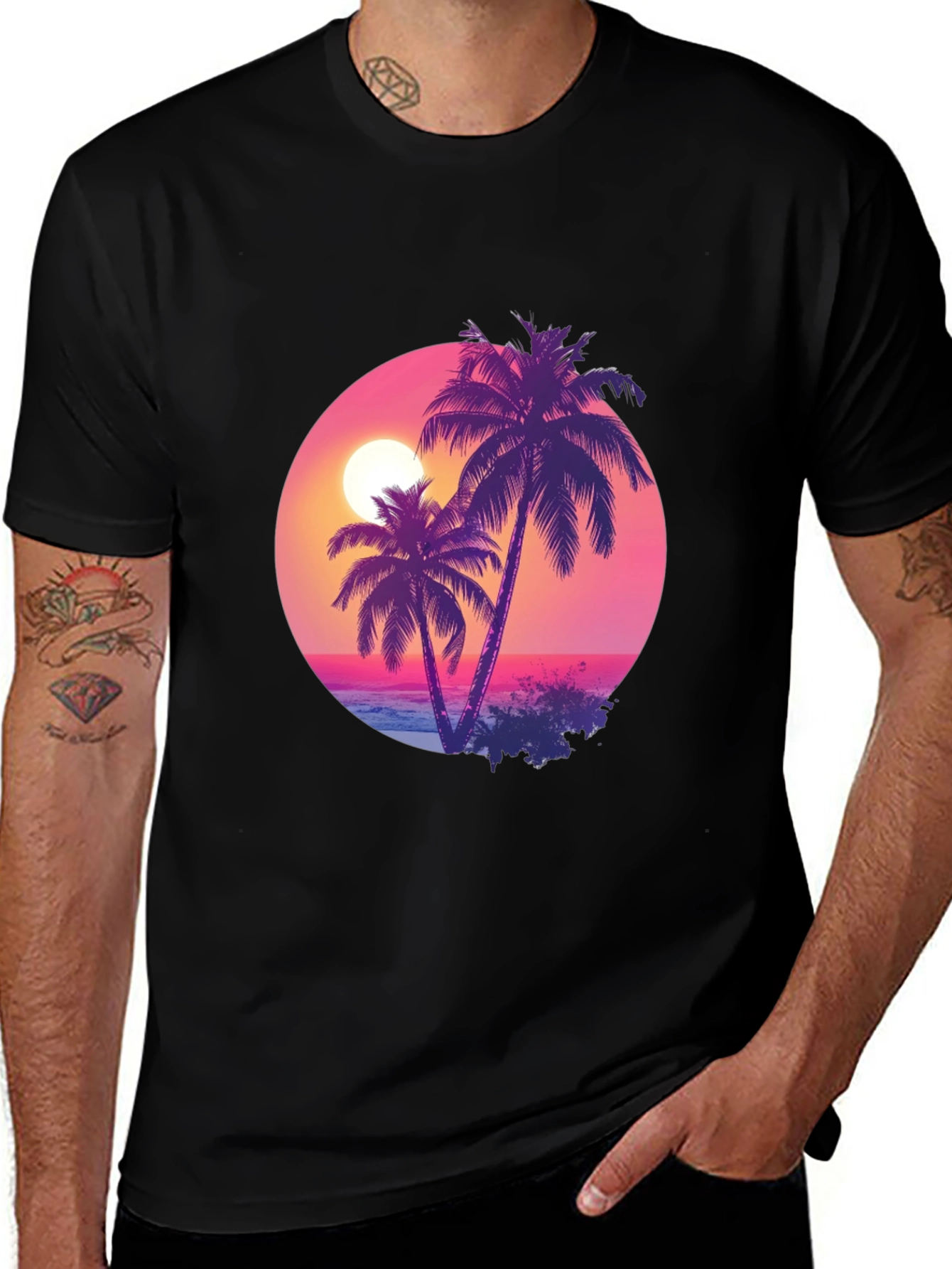 Variant 25 of Sunset Palms Black T-Shirt - Tropical Vibes