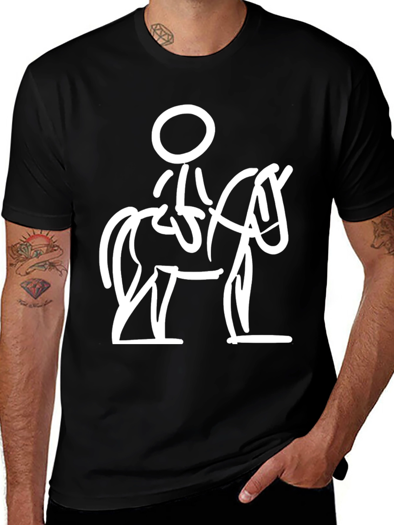 Variant 6 of Stick Figure Horse Rider Black T-Shirt