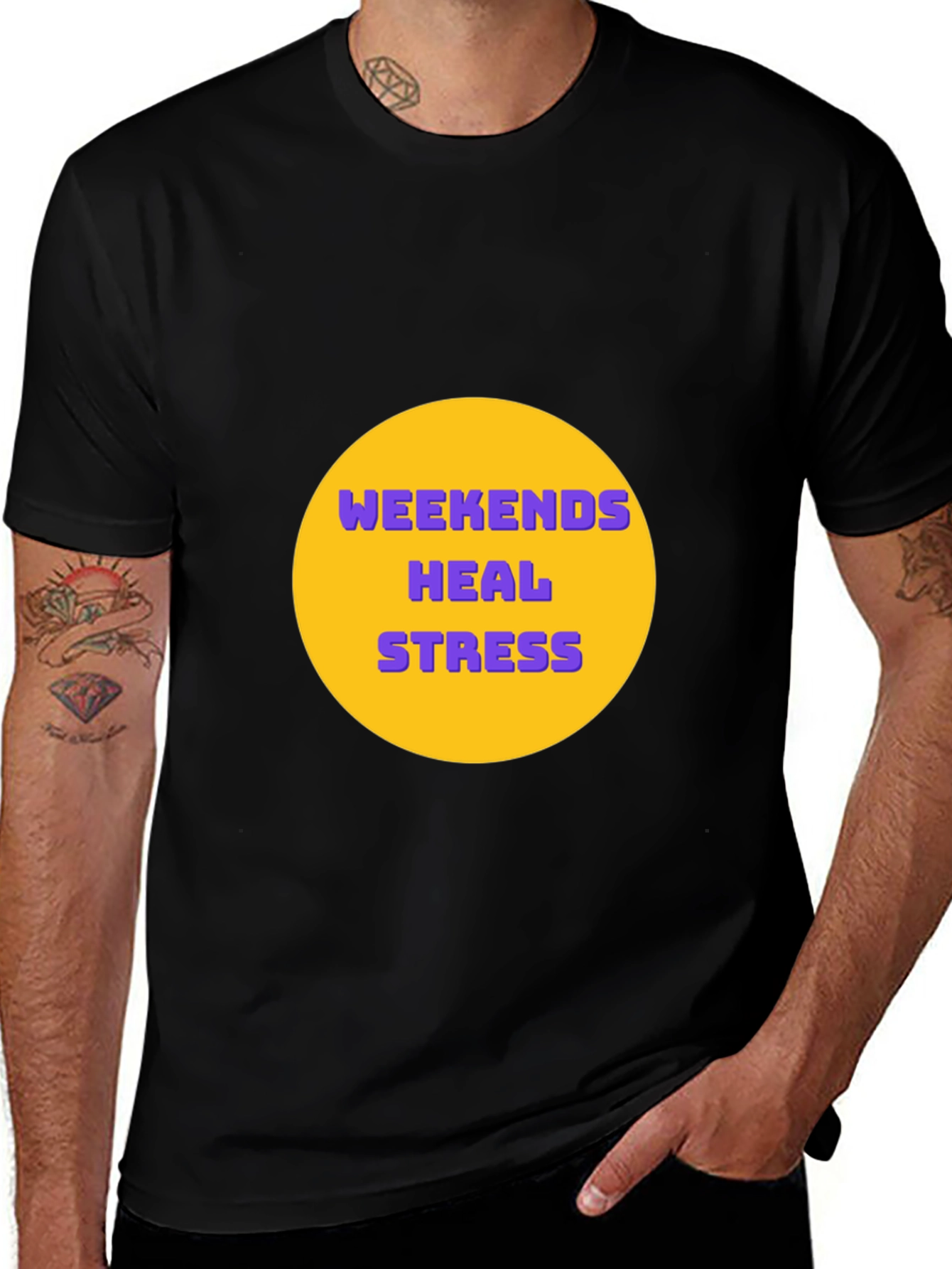 Black Weekends Heal Stress Graphic Tee - Black Casual T-Shirt main image