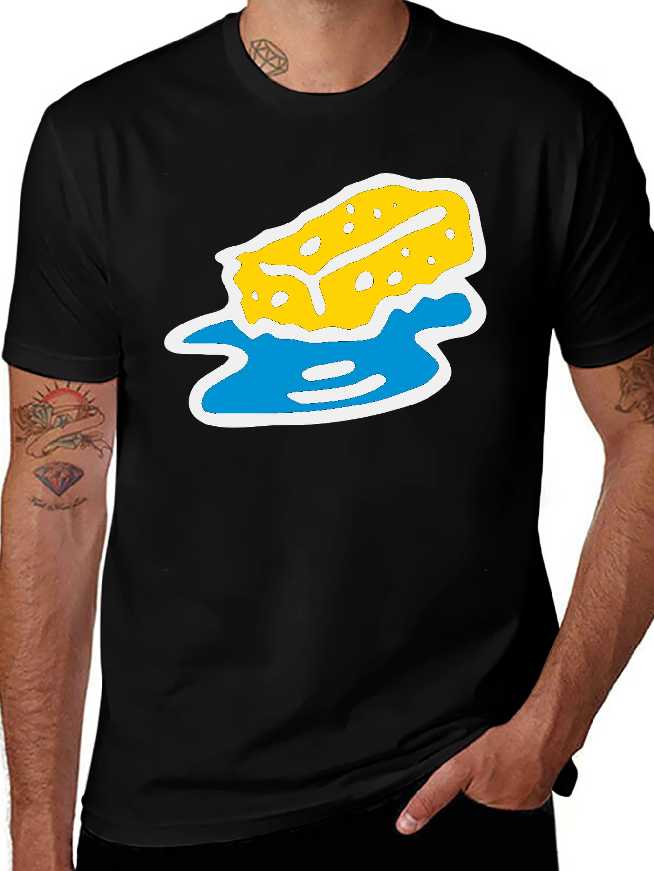 Black Sponge & Water Graphic Tee - Black Cotton Blend main image