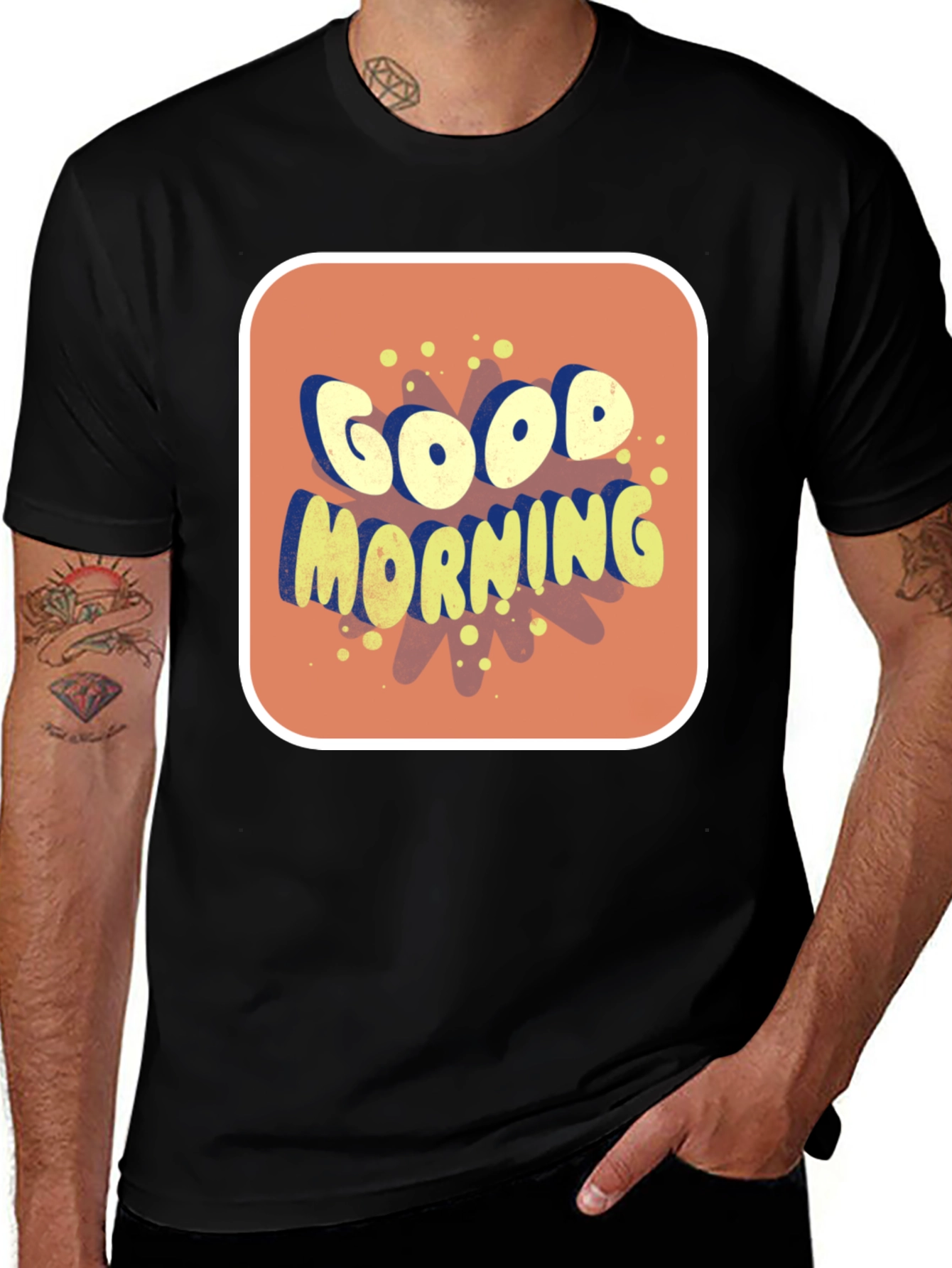 Good Morning Graphic Tee - Black Cotton Blend Shirt