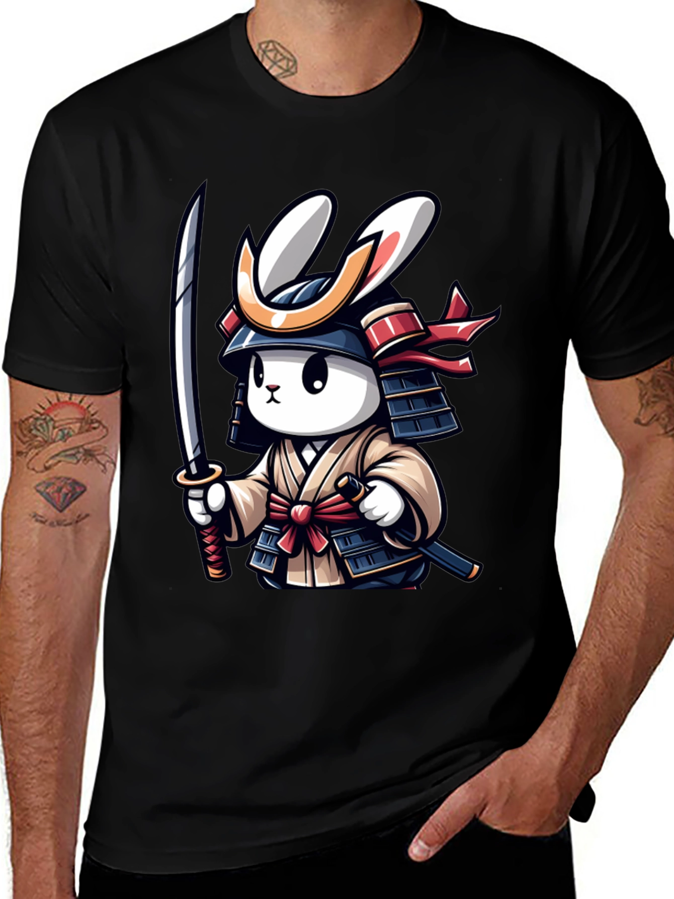 Variant 7 of Samurai Rabbit Graphic T-Shirt - Unique Design