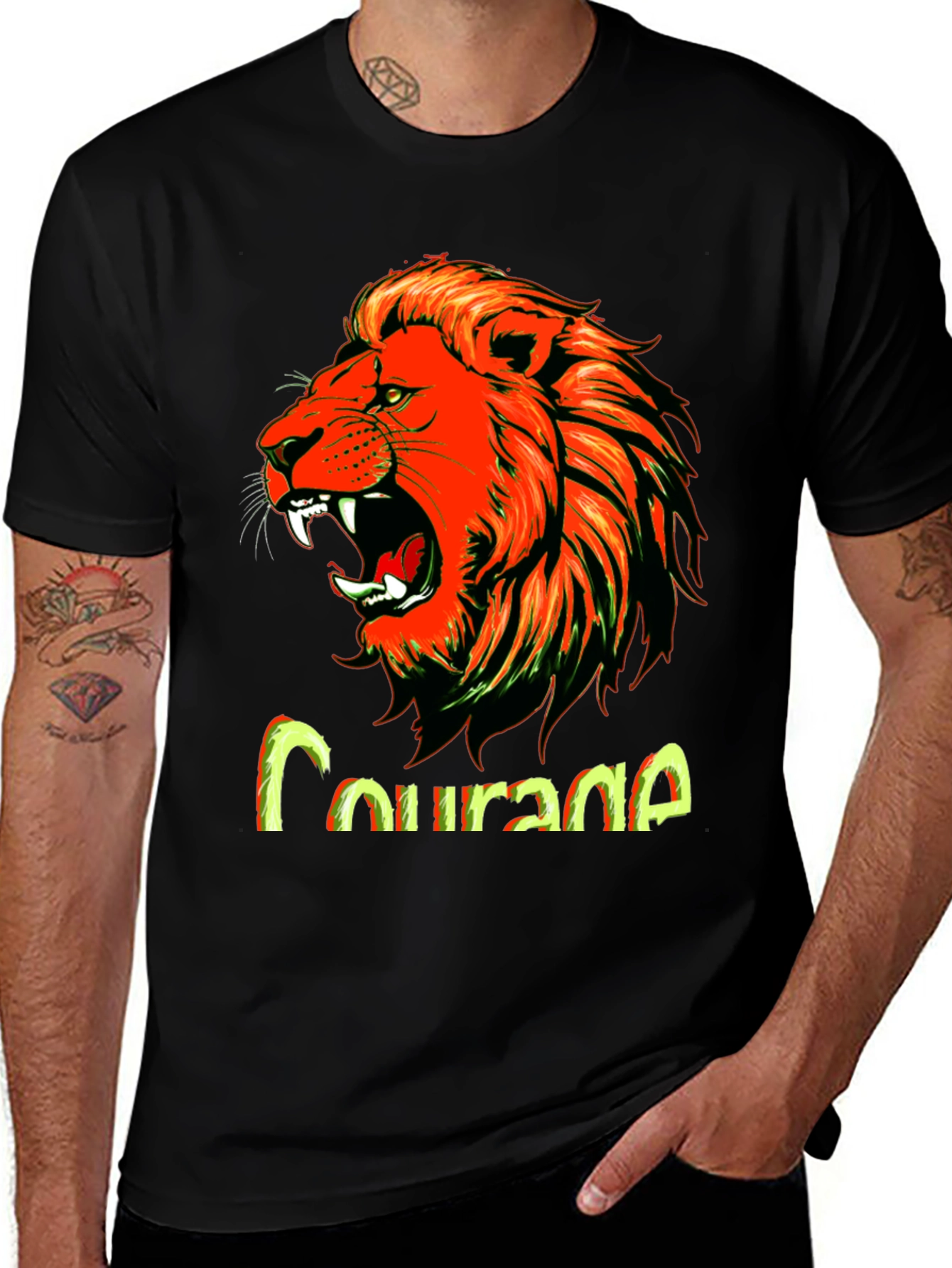 Variant 13 of Courage Lion Graphic Tee - Bold Black T-Shirt