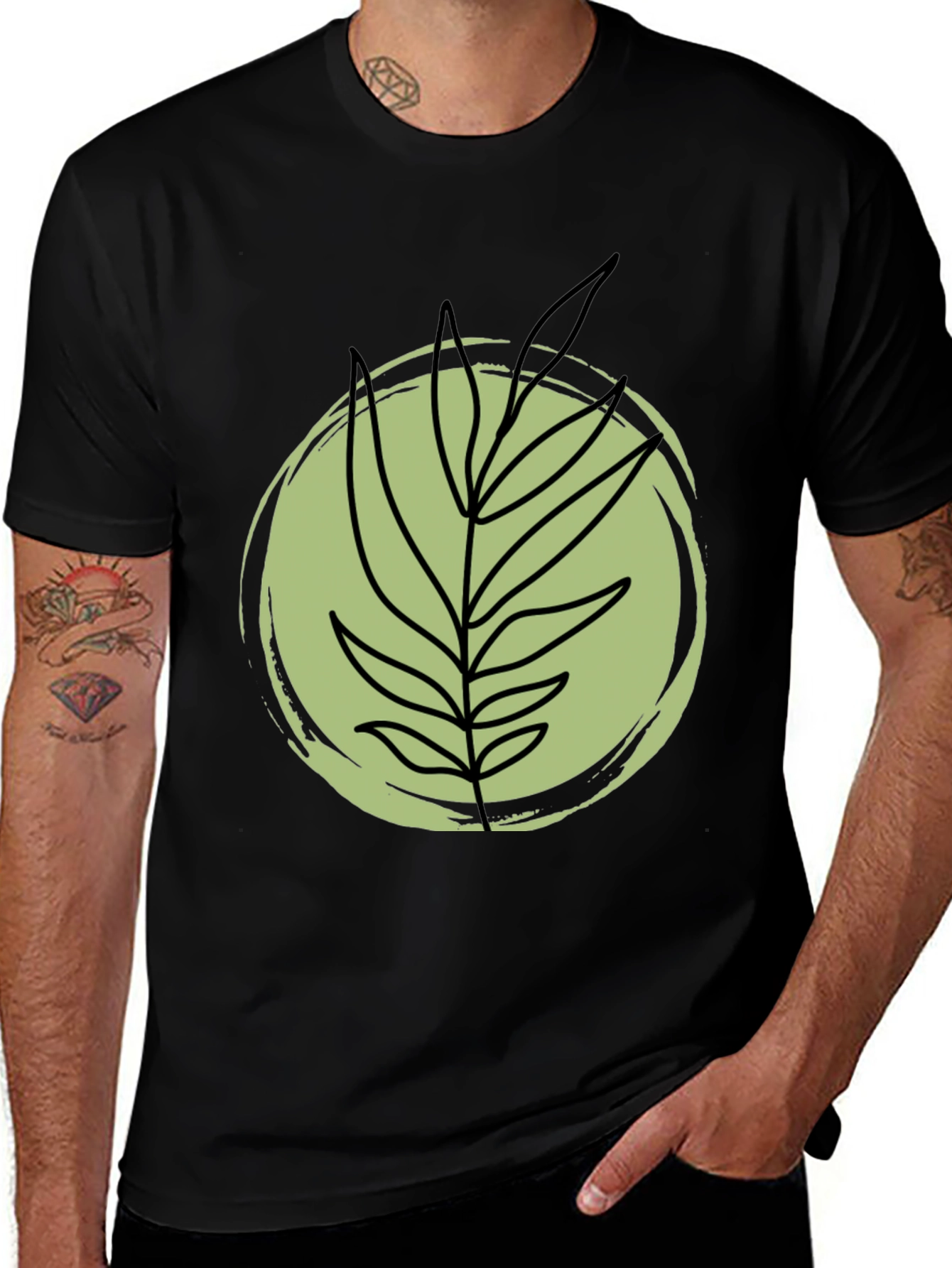 Variant 11 of Stylish Black Tee with Abstract Leaf Design