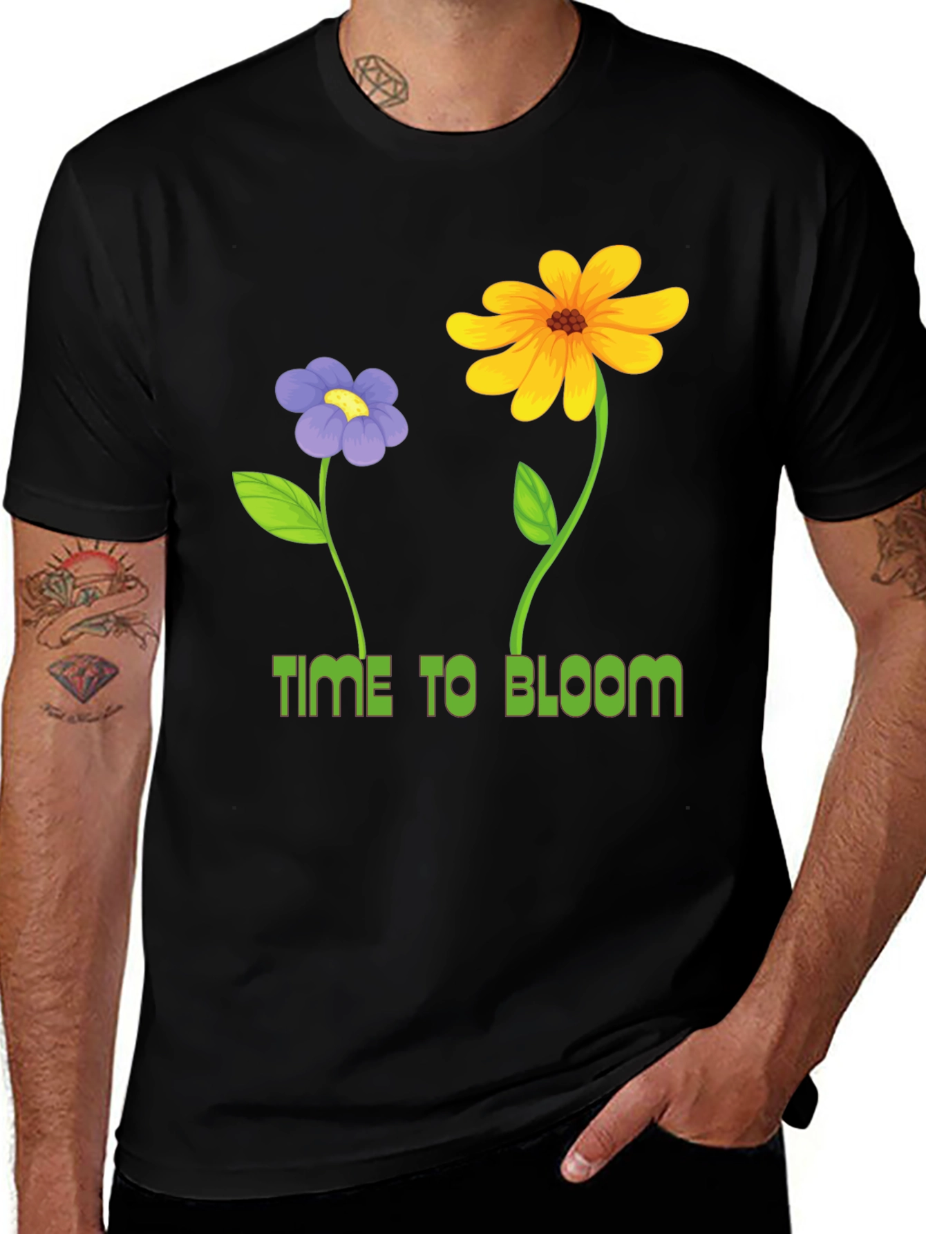 Variant 4 of Time to Bloom Graphic Tee - Black Cotton T-Shirt