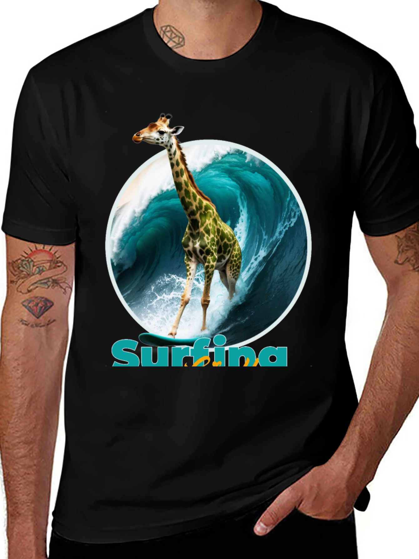 Variant 12 of Surfing Giraffe Graphic Tee - Unique Novelty Shirt