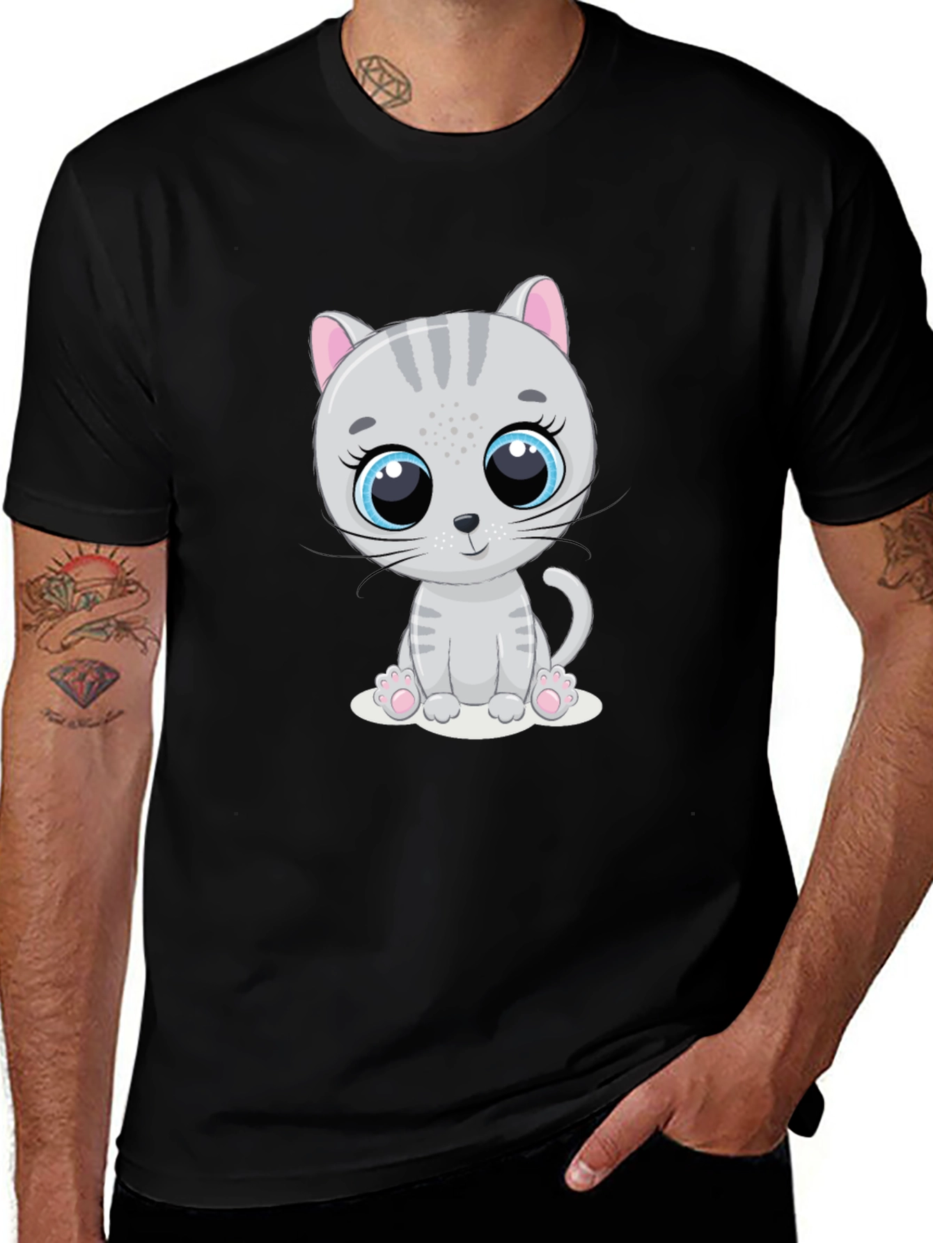 Cute Cartoon Cat Graphic Print T-Shirt