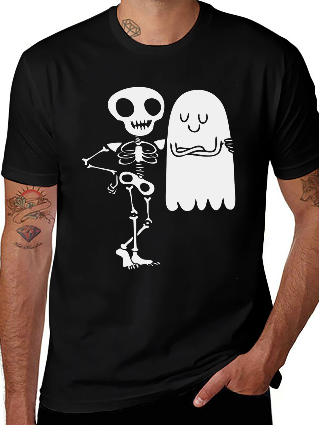Variant 7 of Skeleton & Ghost Graphic Tee - Spooky Season Apparel
