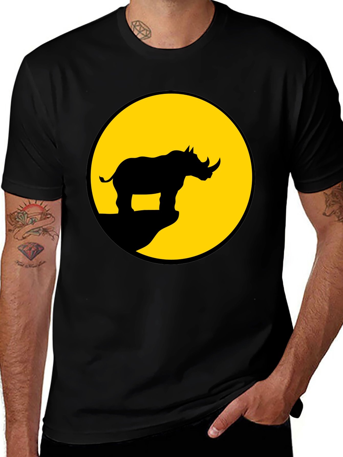 Variant 27 of Rhino Silhouette Graphic Tee - Men's Black T-Shirt
