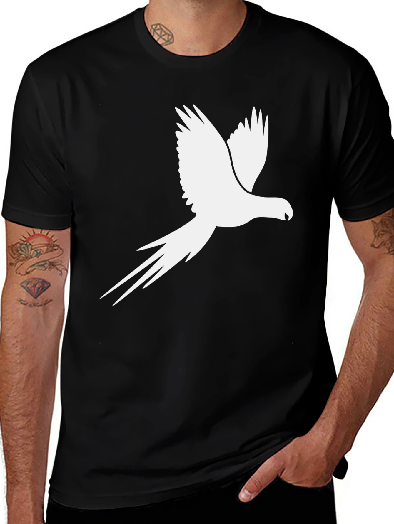 Variant 27 of Black T-Shirt with Parrot Silhouette Graphic Tee