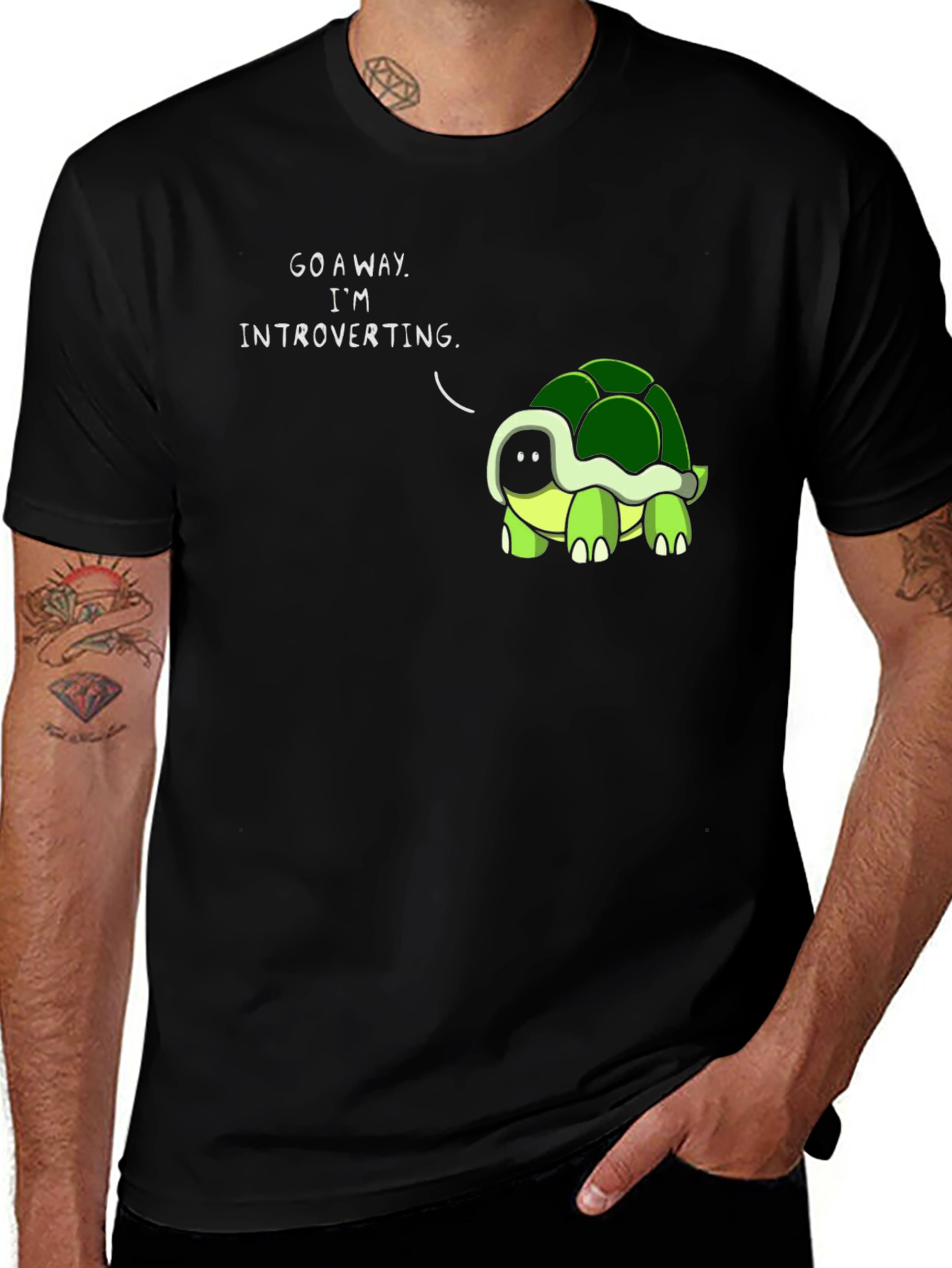 Variant 3 of Introverting Turtle Graphic Tee - Unisex Black T-Shirt