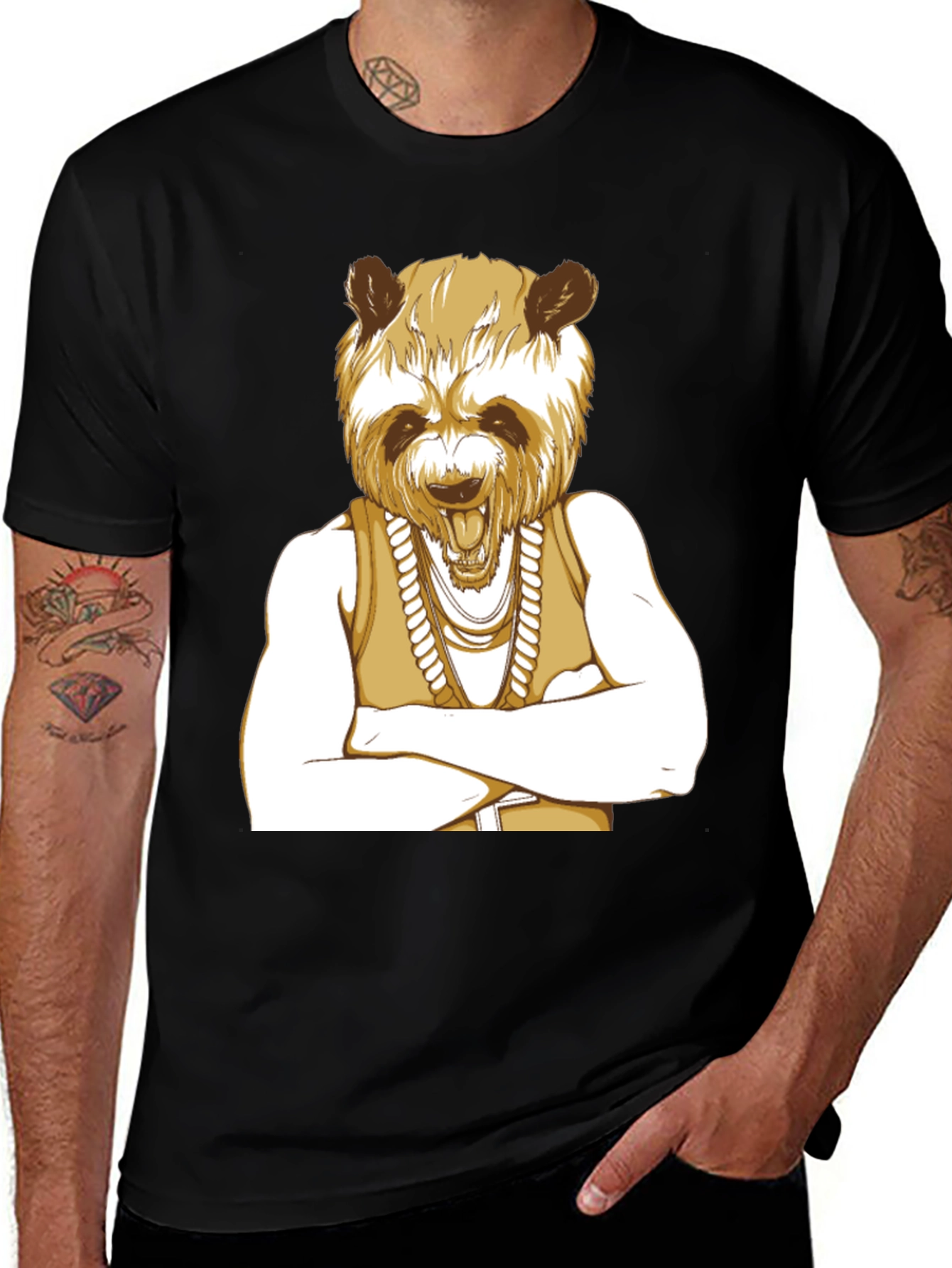Variant 28 of Panda Rapper Graphic Tee - Cool Casual Style
