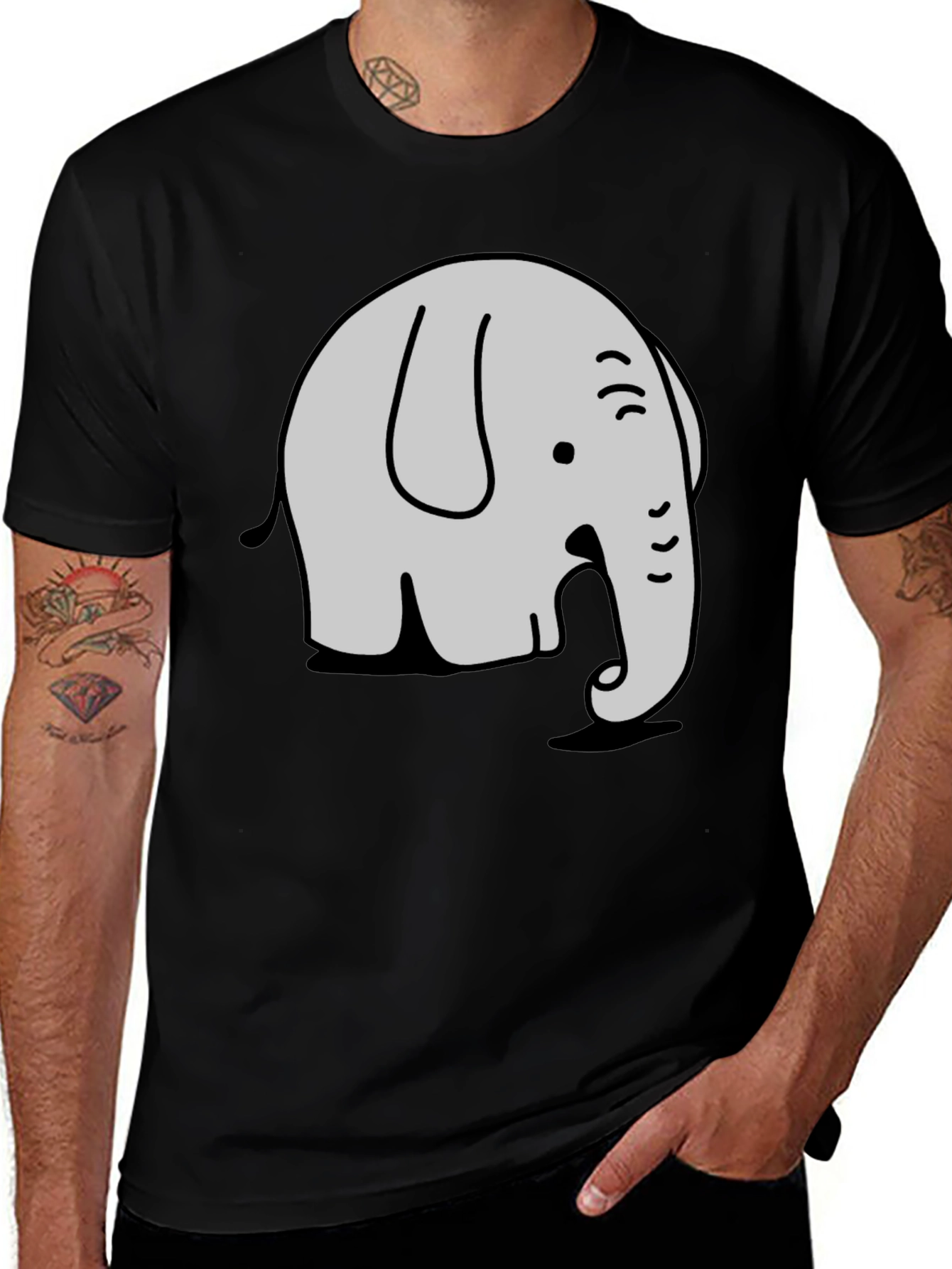 Variant 27 of Cartoon Elephant Graphic Tee - Stylish Black T-Shirt
