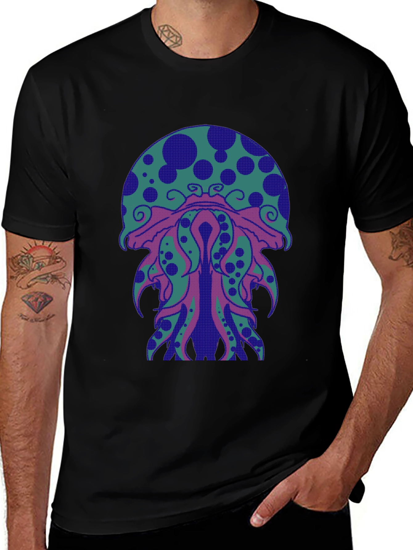 Variant 4 of Psychedelic Jellyfish Graphic Tee - Black Cotton