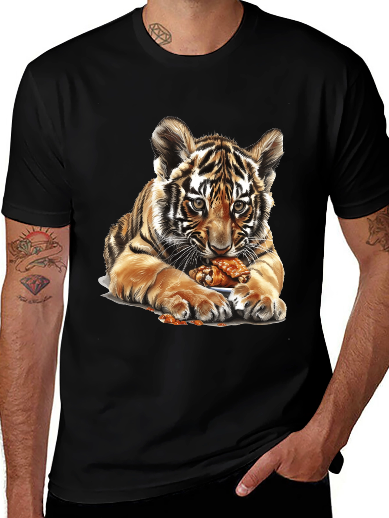Variant 22 of Tiger Cub Chicken Wings Graphic Tee - Black