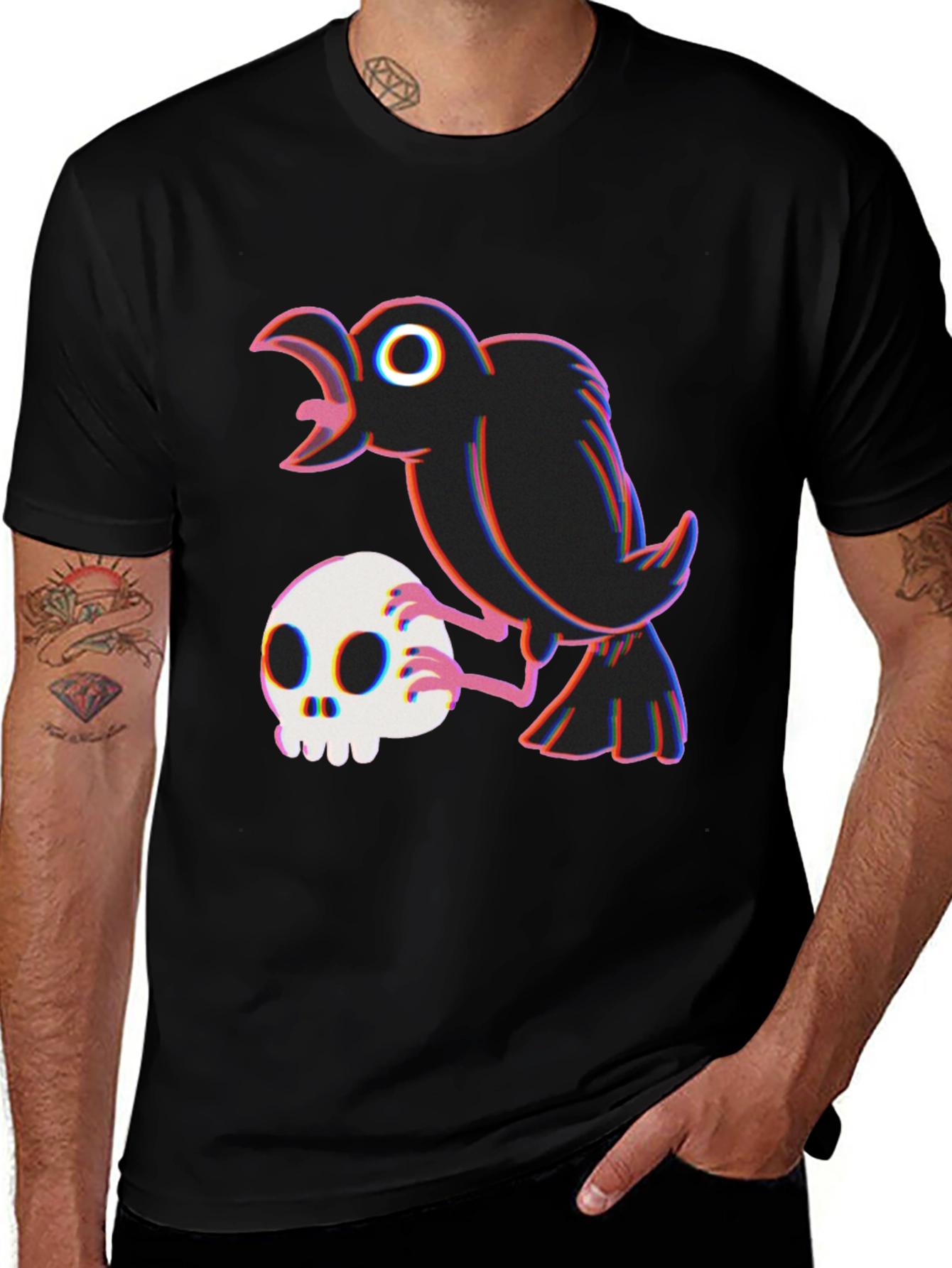 Raven and Skull Graphic Tee - Black