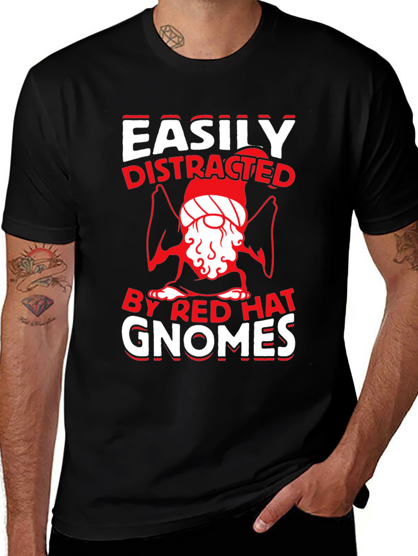 Variant 8 of Easily Distracted By Red Hat Gnomes T-Shirt