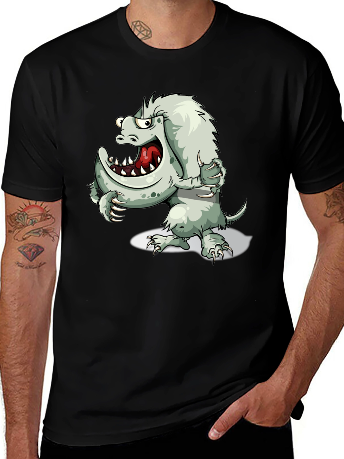 Variant 17 of Monster Graphic Print Black T-Shirt