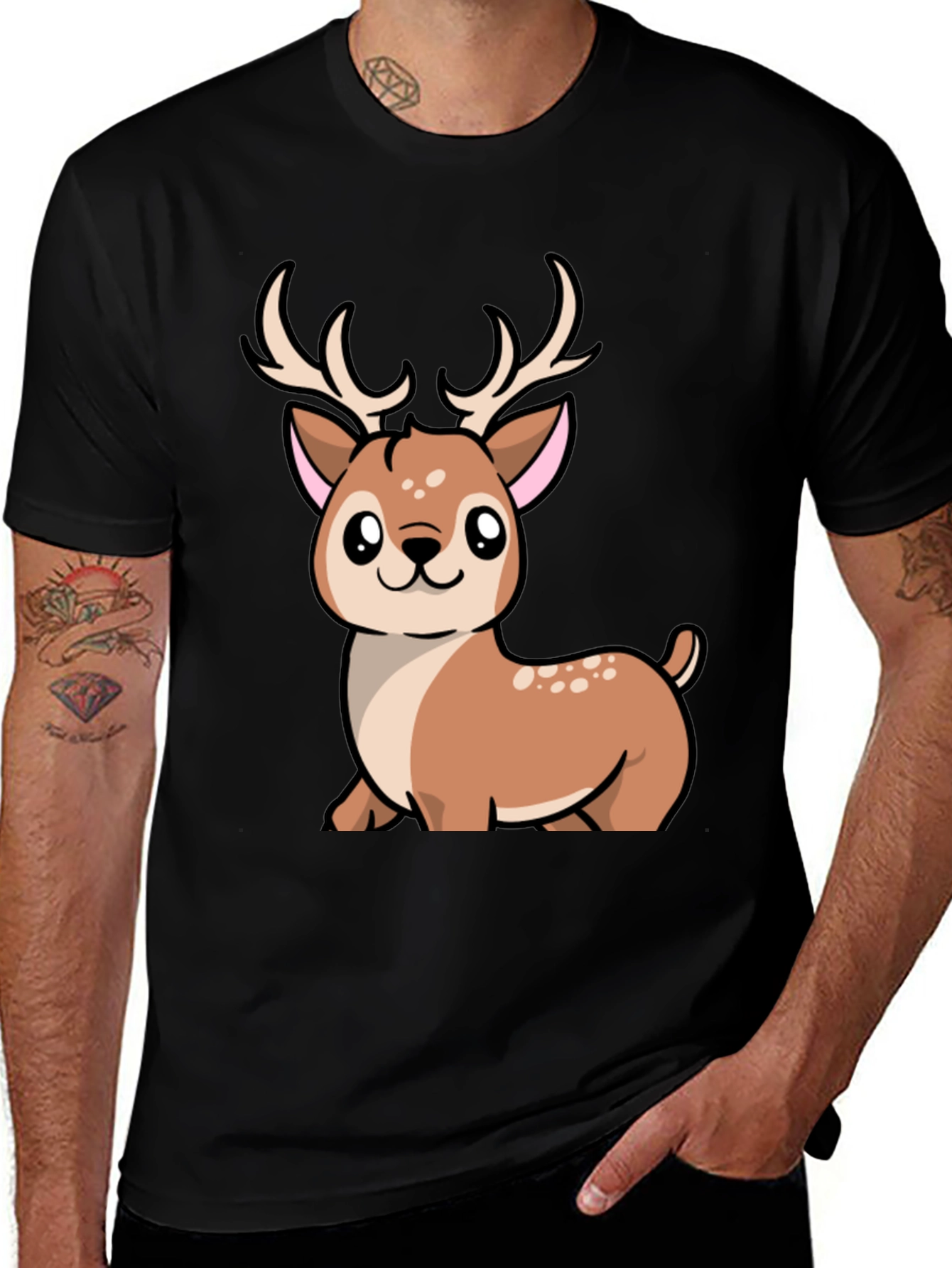 Variant 21 of Cute Cartoon Deer Graphic Tee - Black